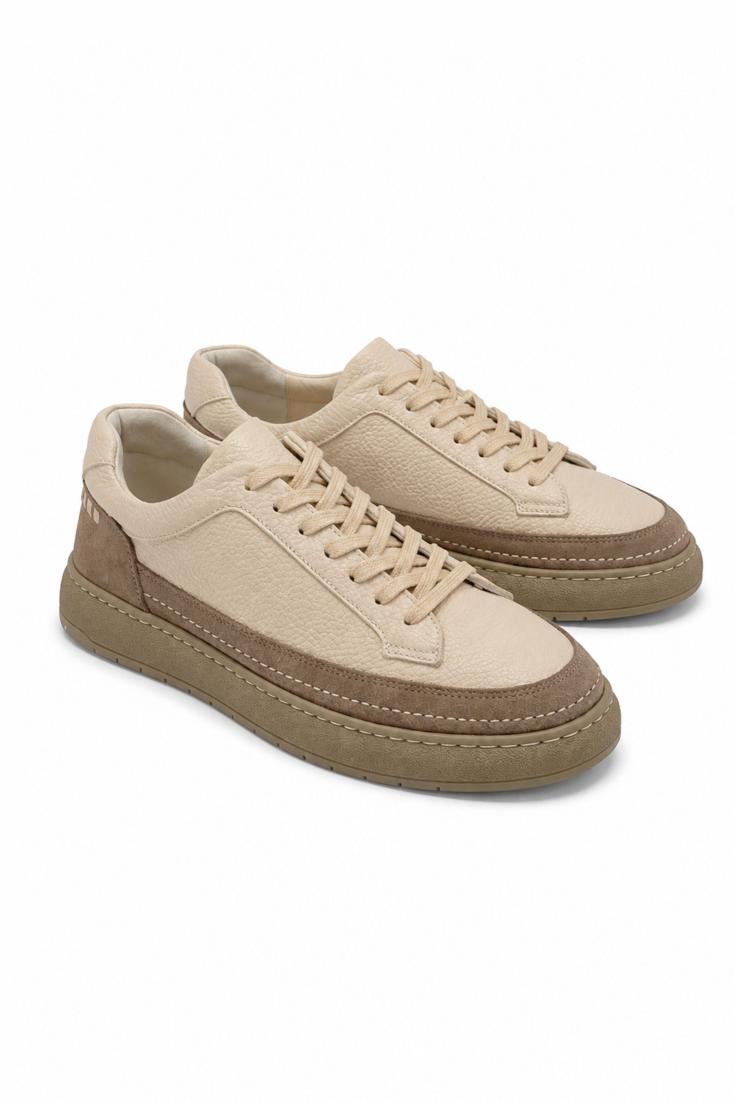 Tripy Hakiki Deri Erkek Bağcıklı Bej Sneaker Ayakkabı Vance