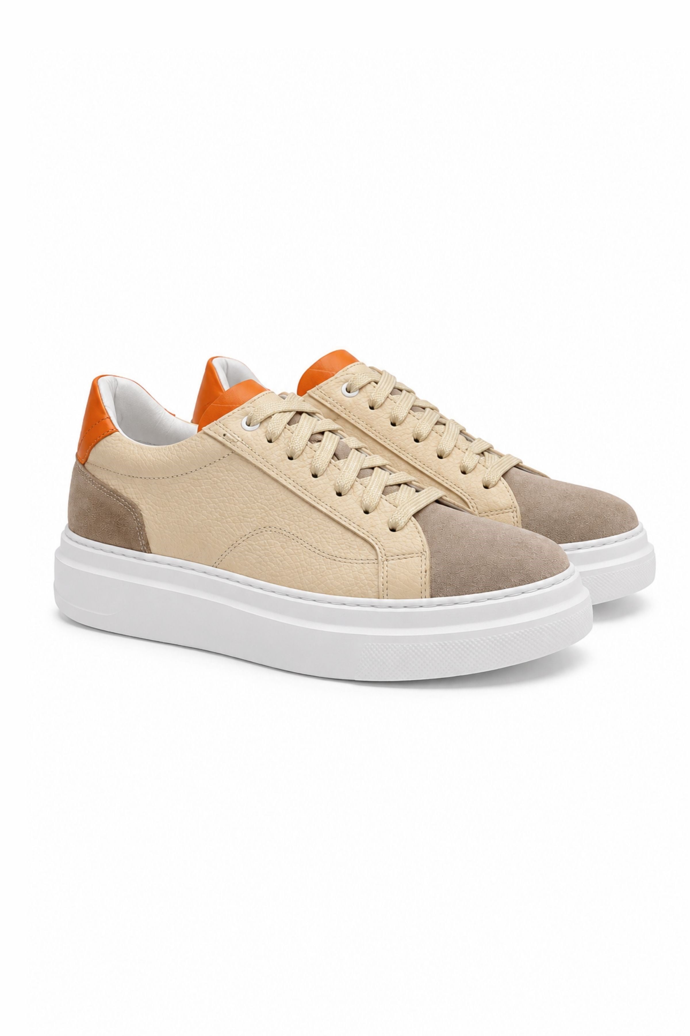 Tripy Hakiki Deri Erkek Bağcıklı Bej Sneaker Ayakkabı Willy