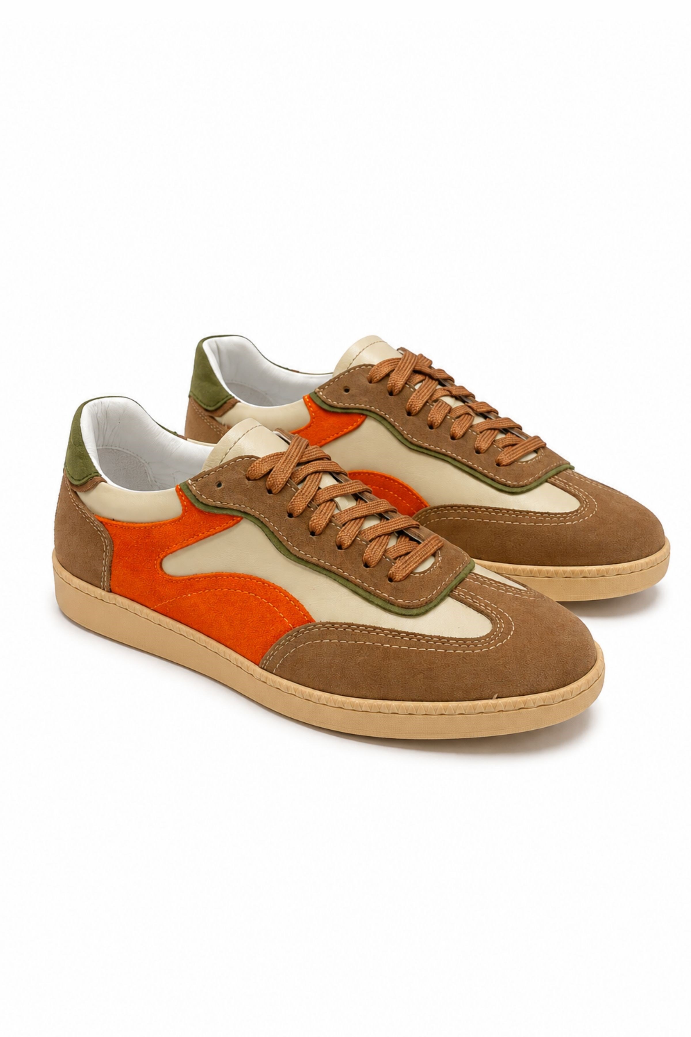 Tripy Hakiki Deri Erkek Bağcıklı Bej Turuncu Sneaker Ayakkabı Tylor