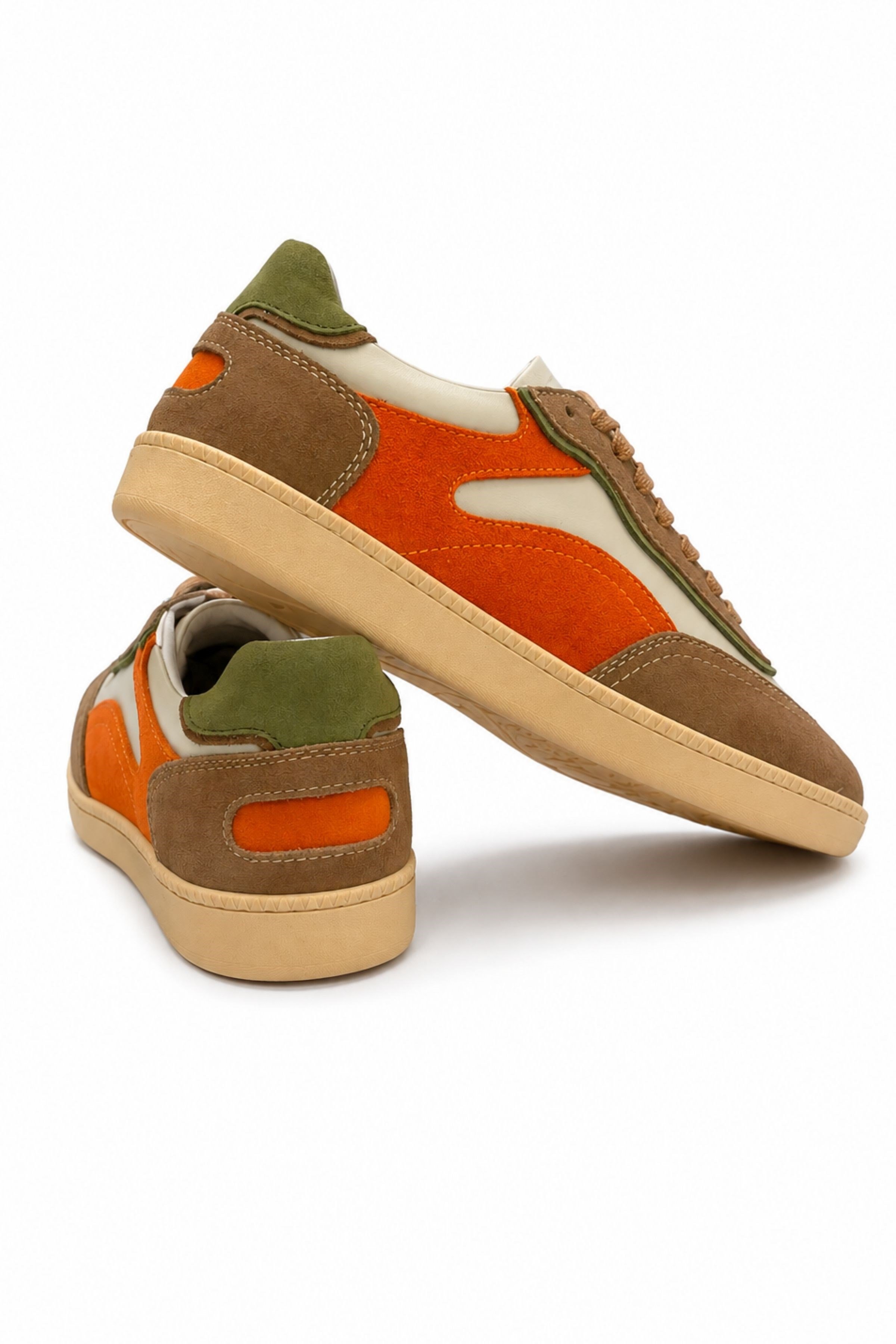 Tripy Hakiki Deri Erkek Bağcıklı Bej Turuncu Sneaker Ayakkabı Tylor