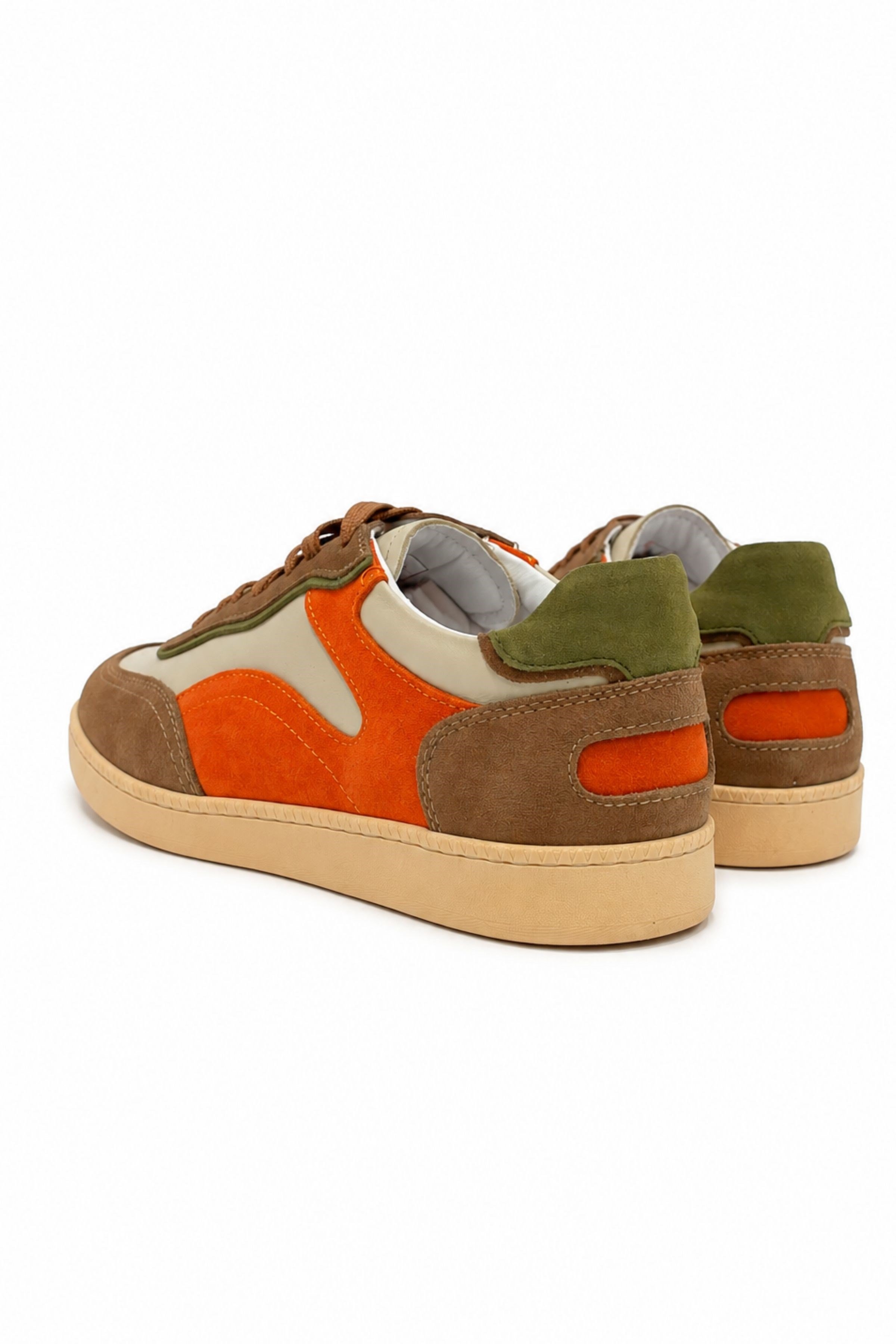 Tripy Hakiki Deri Erkek Bağcıklı Bej Turuncu Sneaker Ayakkabı Tylor