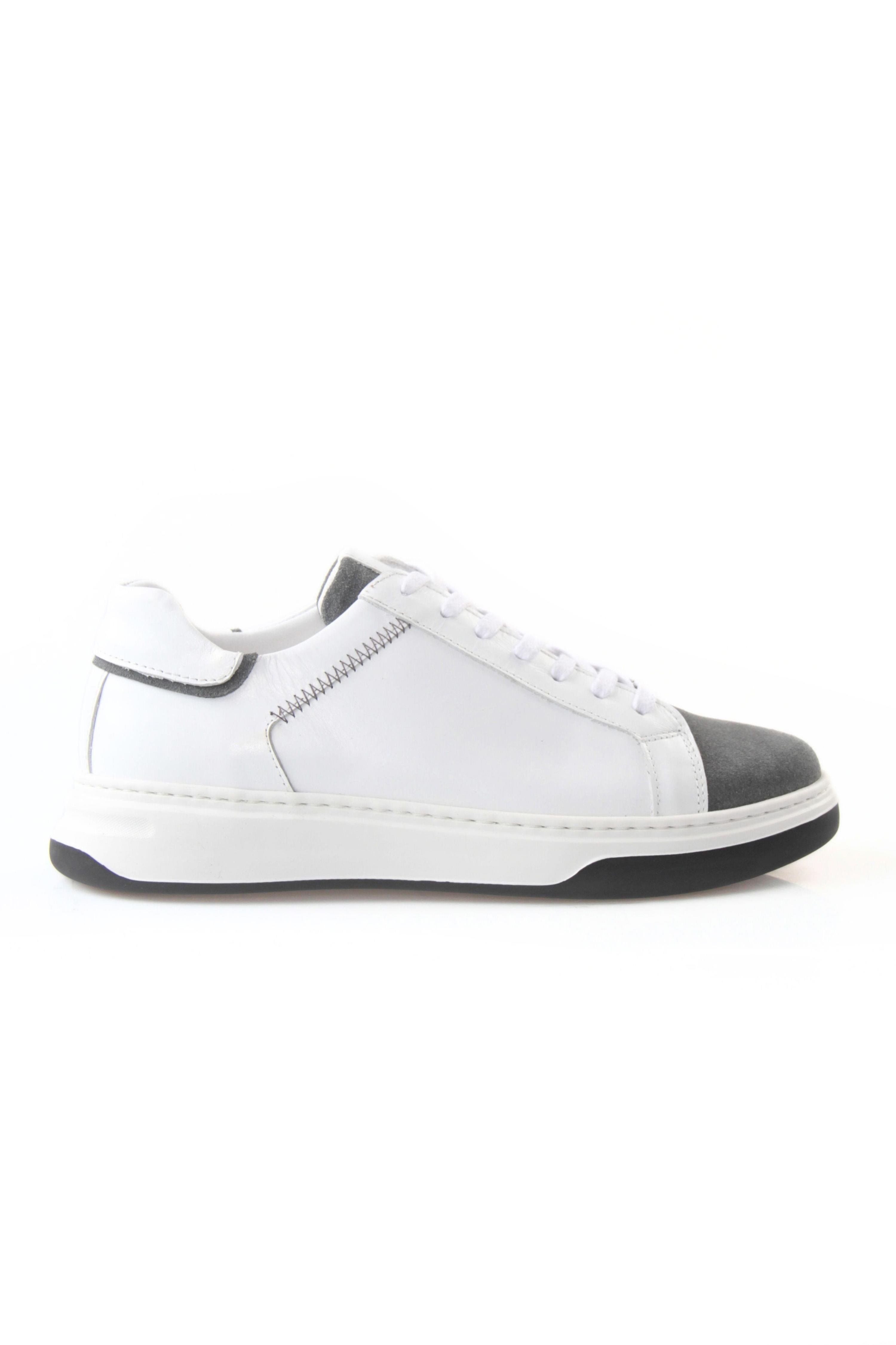 Tripy Hakiki Deri Erkek Bağcıklı Beyaz Gri Sneaker Oscar