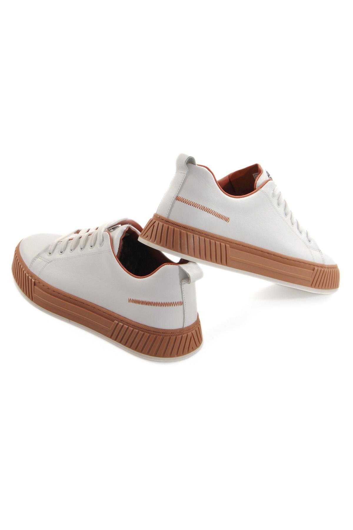 Tripy Hakiki Deri Erkek Bağcıklı Beyaz Deri Sneaker Ayakkabı Wesley