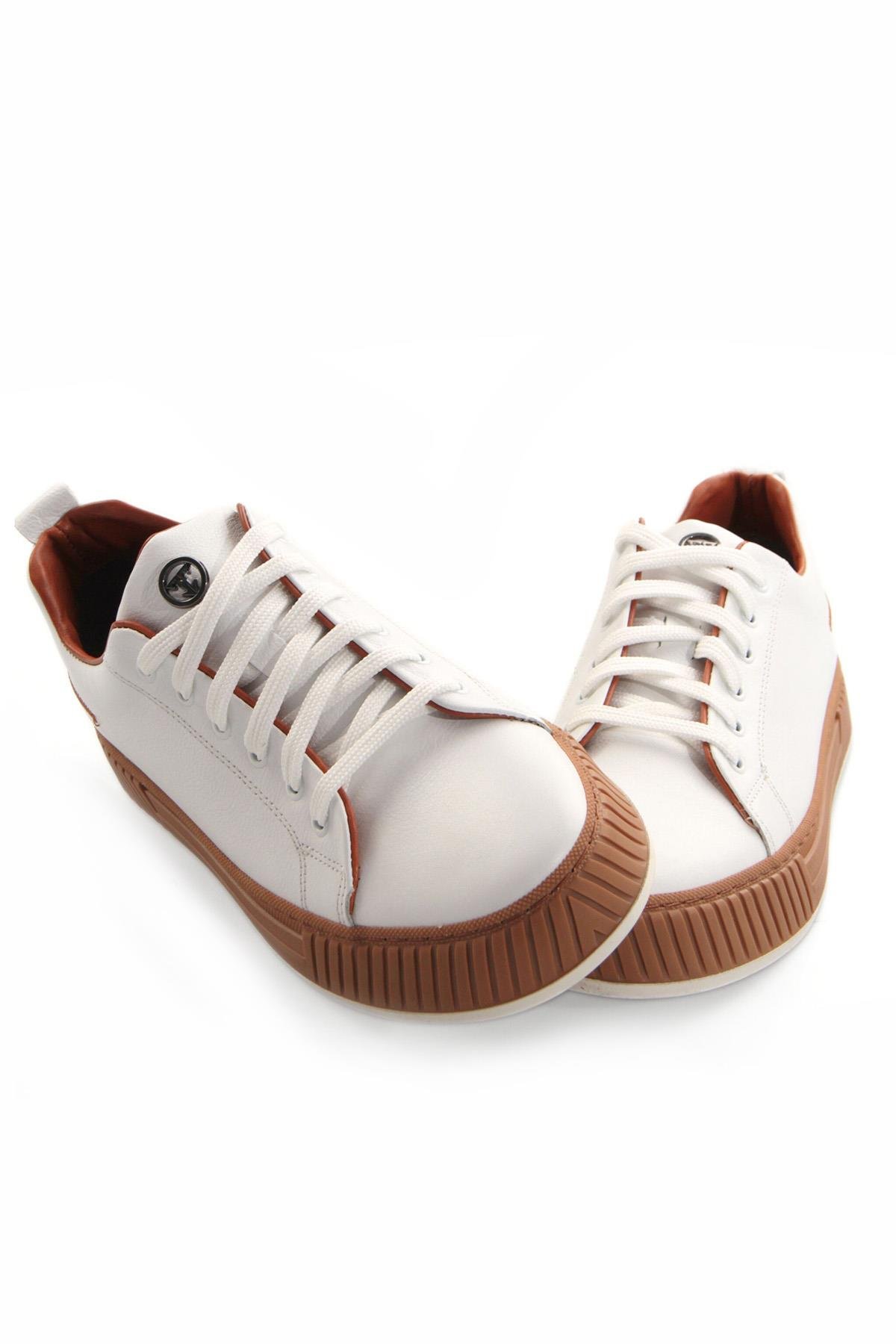 Tripy Hakiki Deri Erkek Bağcıklı Beyaz Deri Sneaker Ayakkabı Wesley