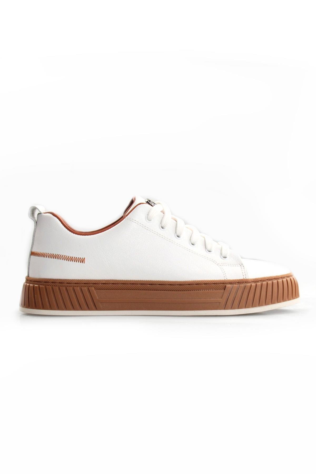 Tripy Hakiki Deri Erkek Bağcıklı Beyaz Deri Sneaker Ayakkabı Wesley