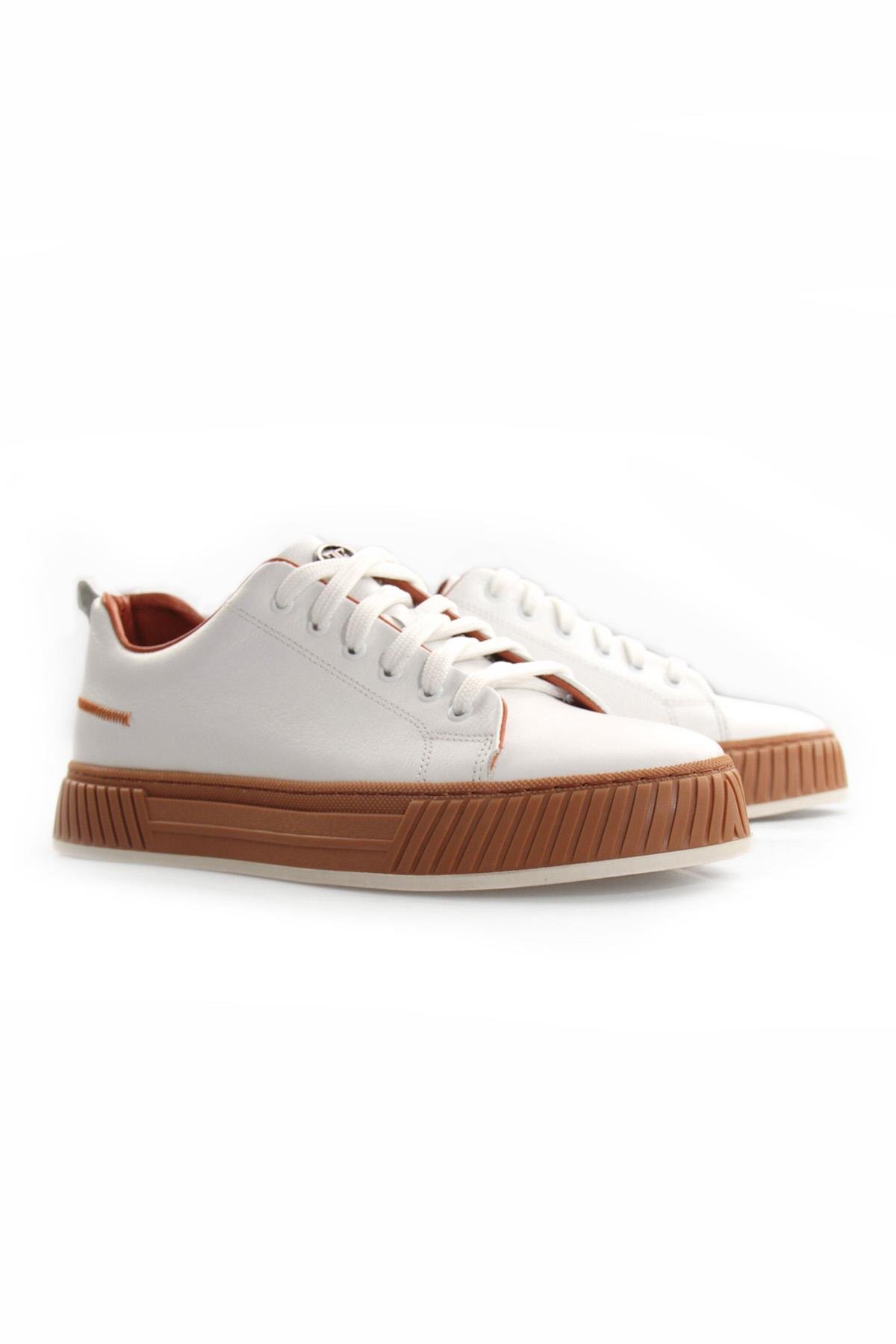 Tripy Hakiki Deri Erkek Bağcıklı Beyaz Deri Sneaker Ayakkabı Wesley