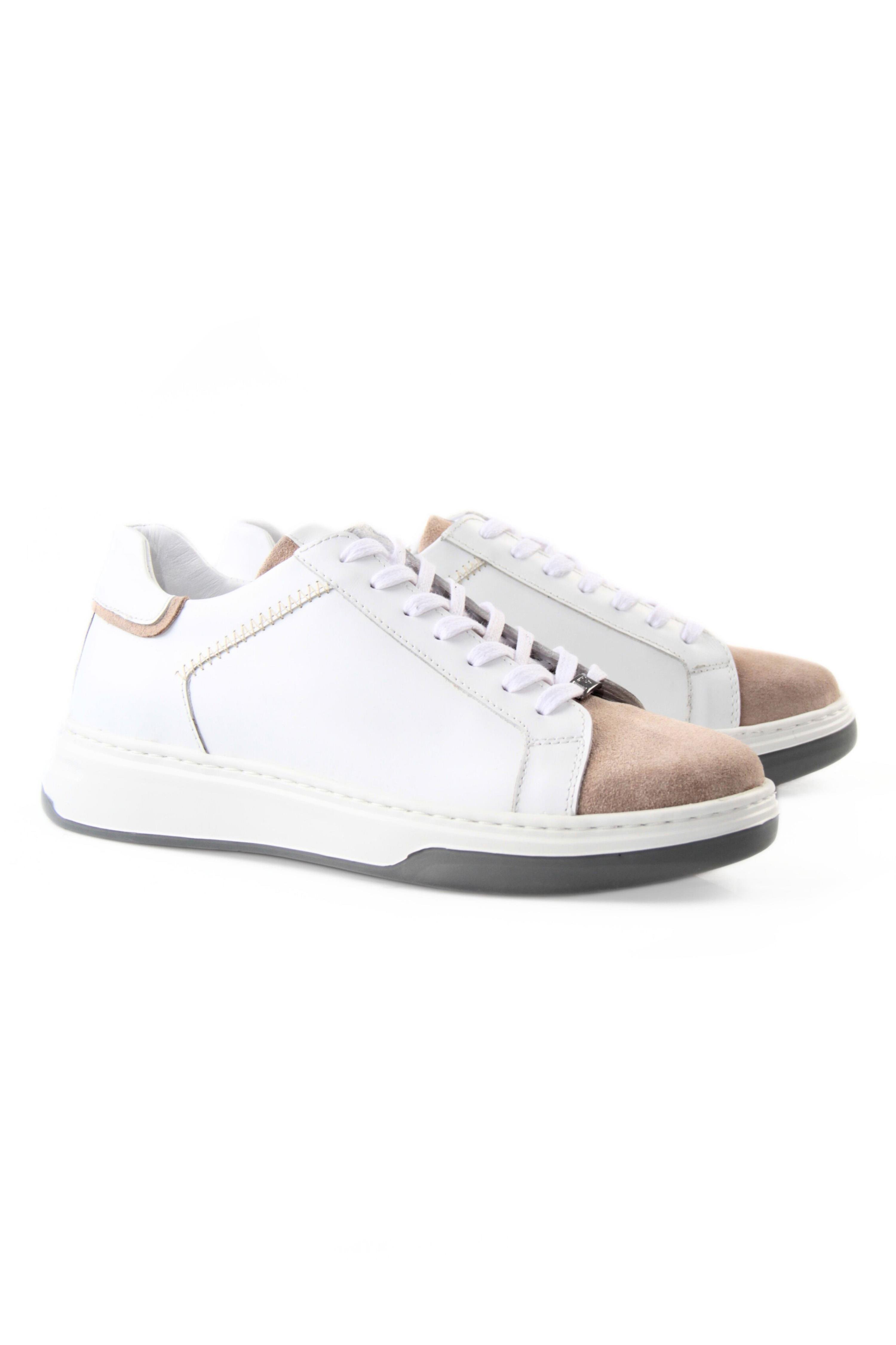 Tripy Hakiki Deri Erkek Bağcıklı Beyaz Kum Sneaker Oscar