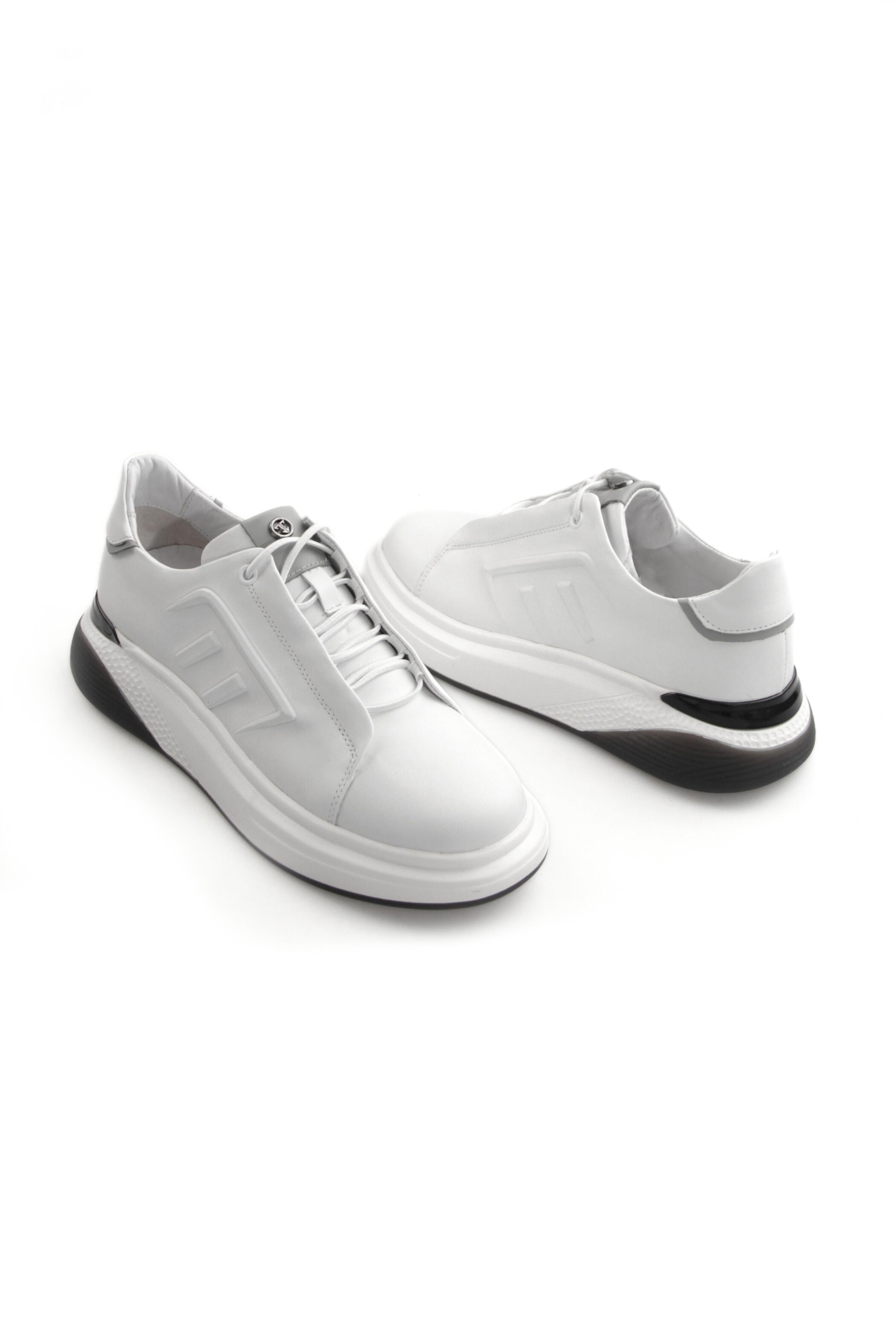 Tripy Hakiki Deri Erkek Bağcıklı Beyaz Sneaker Ayakkabı Gale