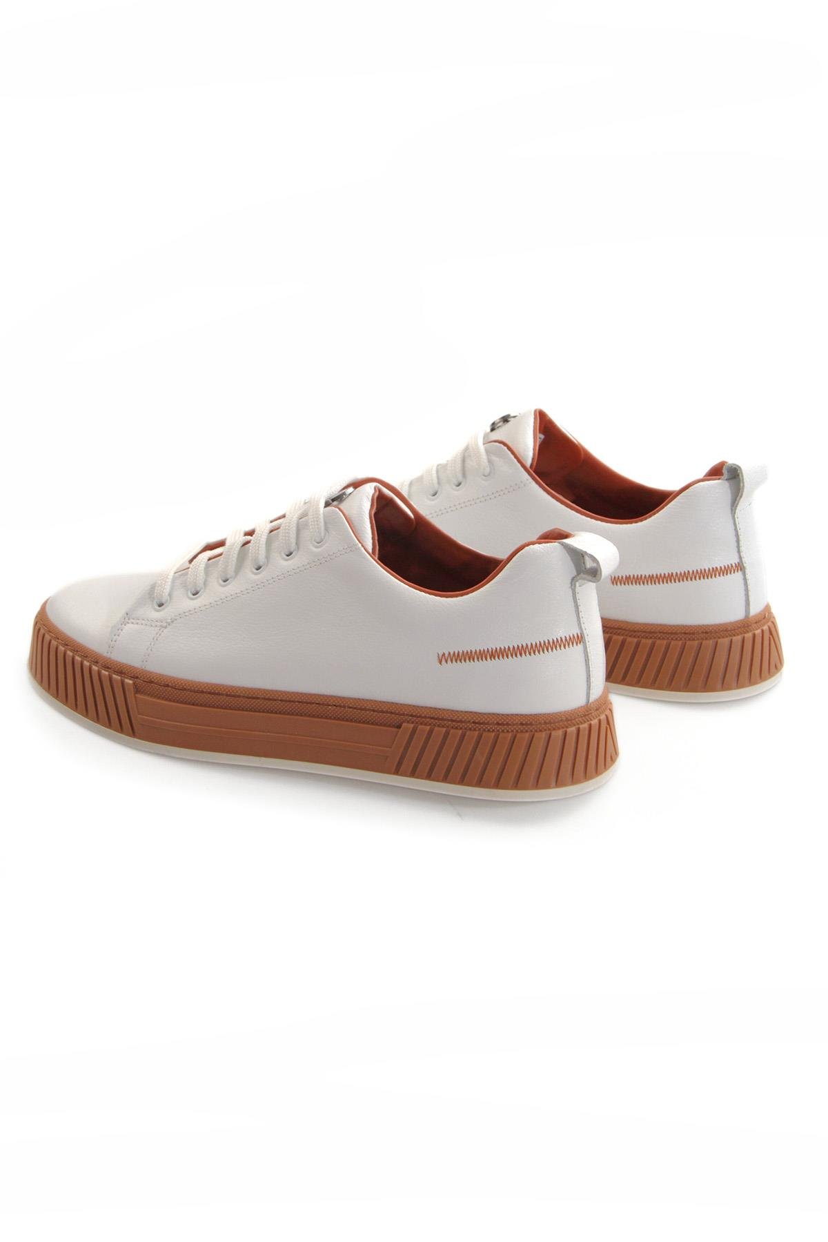Tripy Hakiki Deri Erkek Bağcıklı Beyaz Deri Sneaker Ayakkabı Wesley