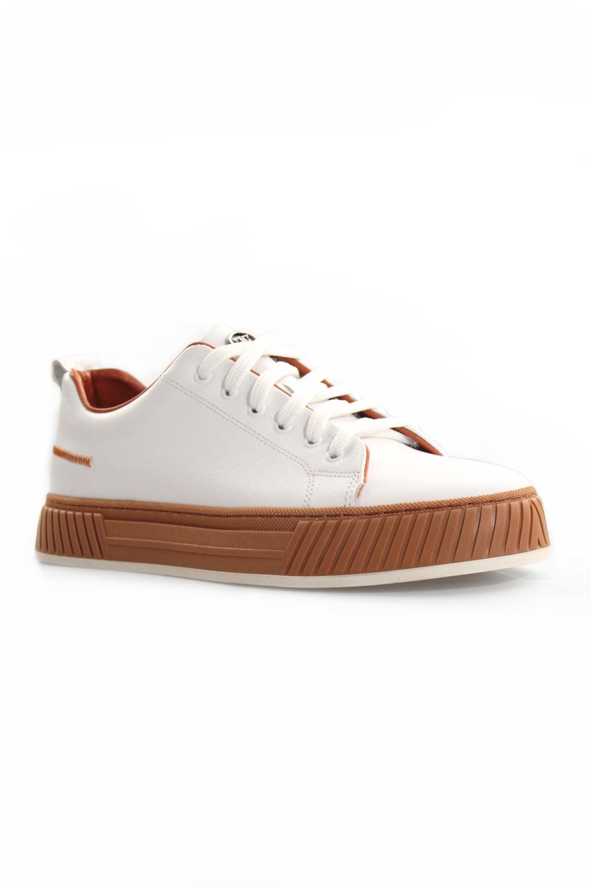 Tripy Hakiki Deri Erkek Bağcıklı Beyaz Deri Sneaker Ayakkabı Wesley