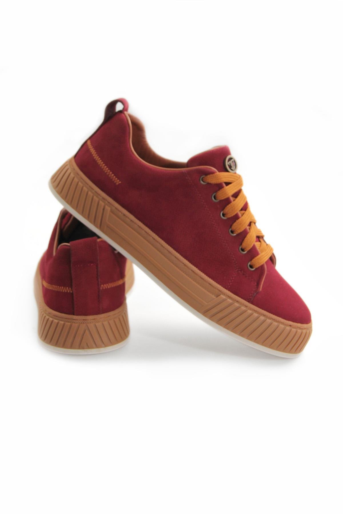 Tripy Hakiki Deri Erkek Bağcıklı Bordo Nubuk Sneaker Ayakkabı Wesley