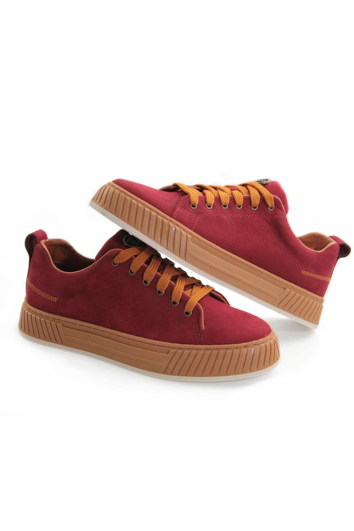Tripy Hakiki Deri Erkek Bağcıklı Bordo Nubuk Sneaker Ayakkabı Wesley