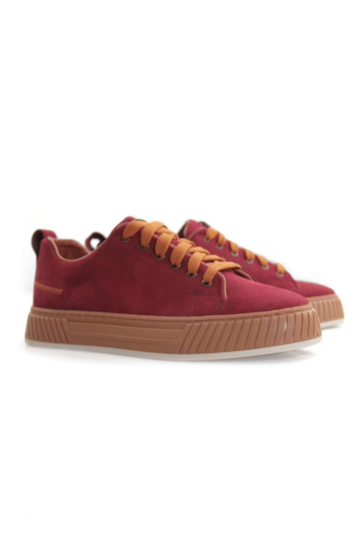 Tripy Hakiki Deri Erkek Bağcıklı Bordo Nubuk Sneaker Ayakkabı Wesley