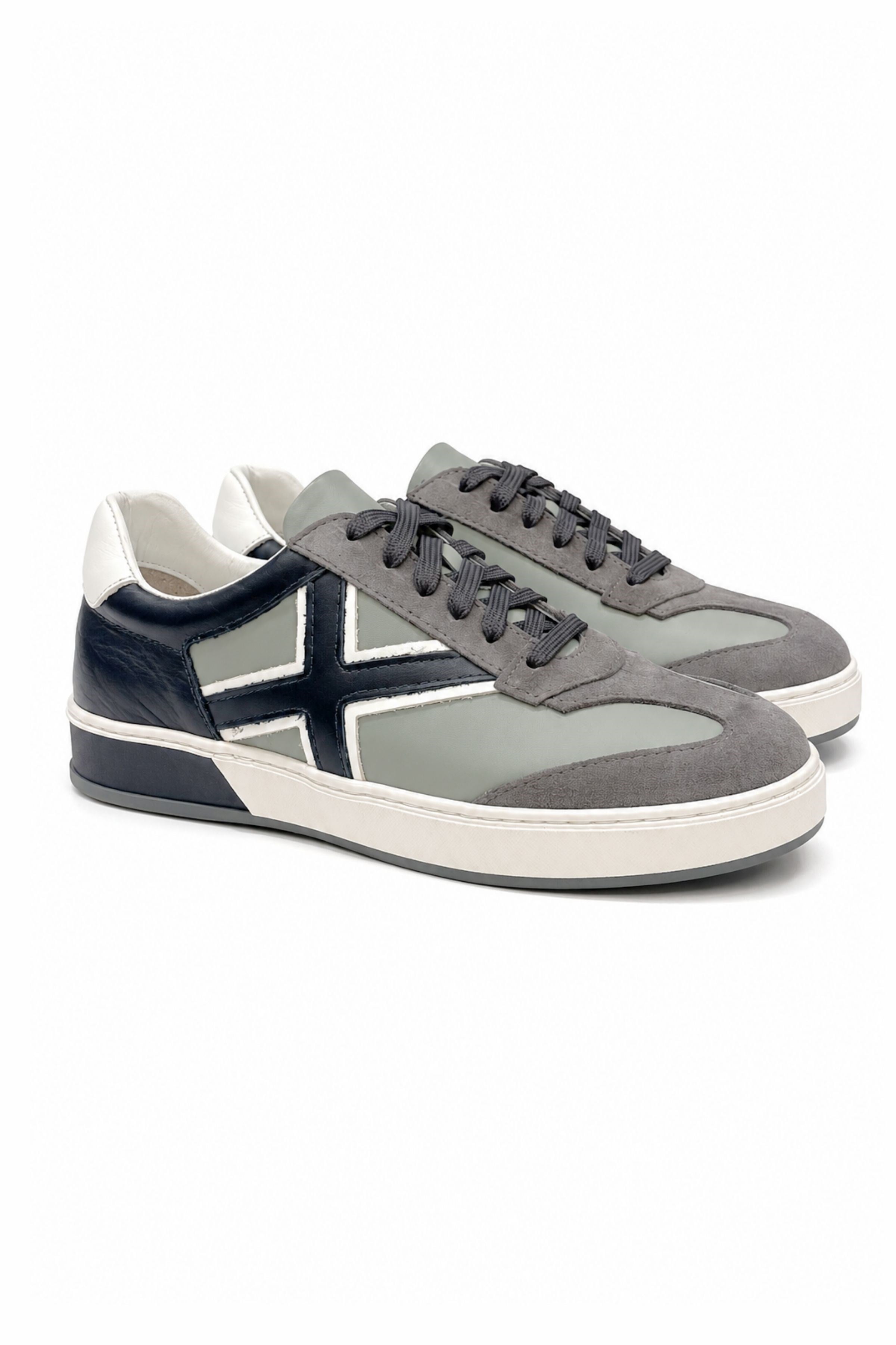 Tripy Hakiki Deri Erkek Bağcıklı Gri Mavi Sneaker Ayakkabı Hardy