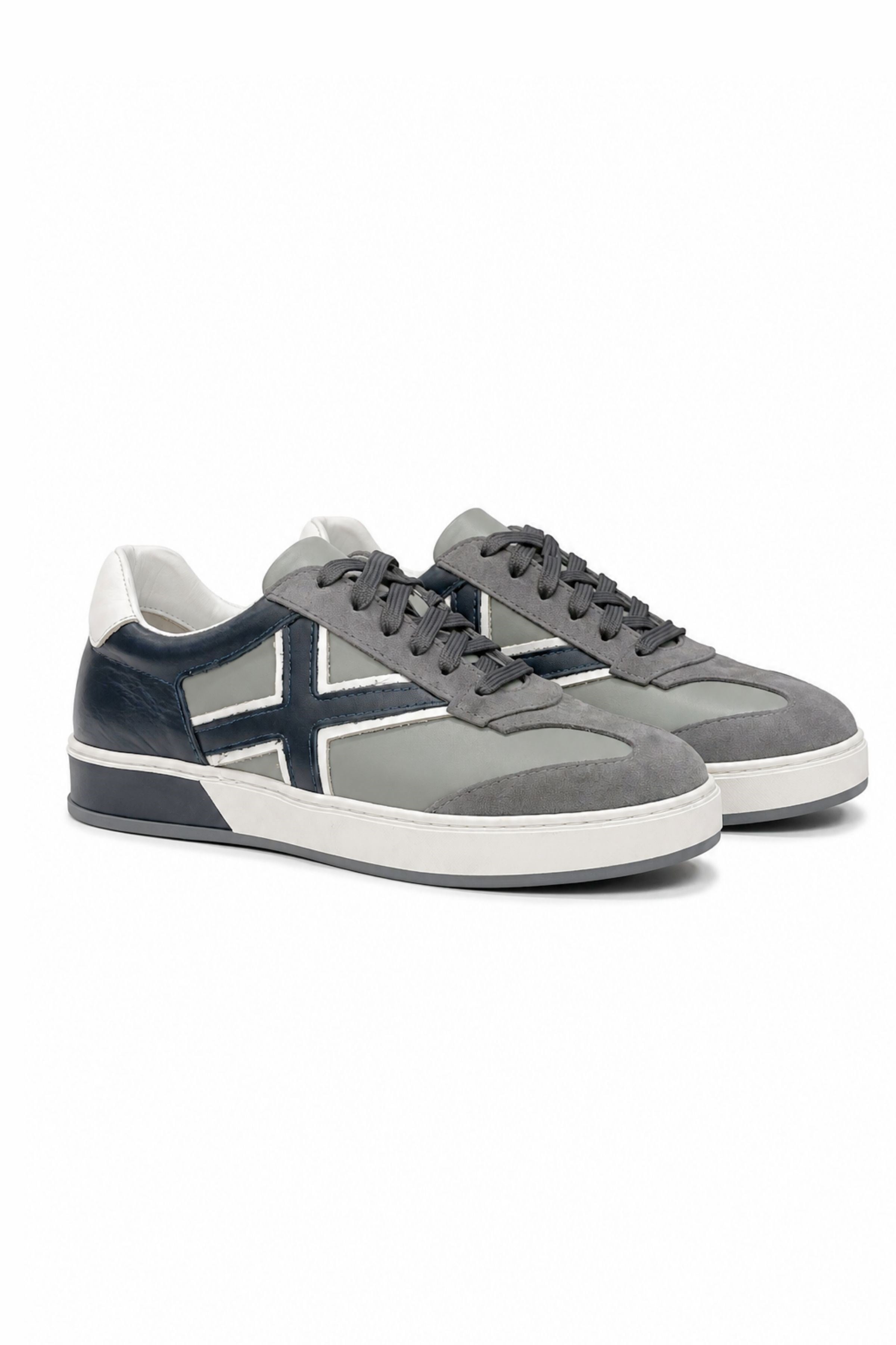 Tripy Hakiki Deri Erkek Bağcıklı Gri Mavi Sneaker Ayakkabı Hardy