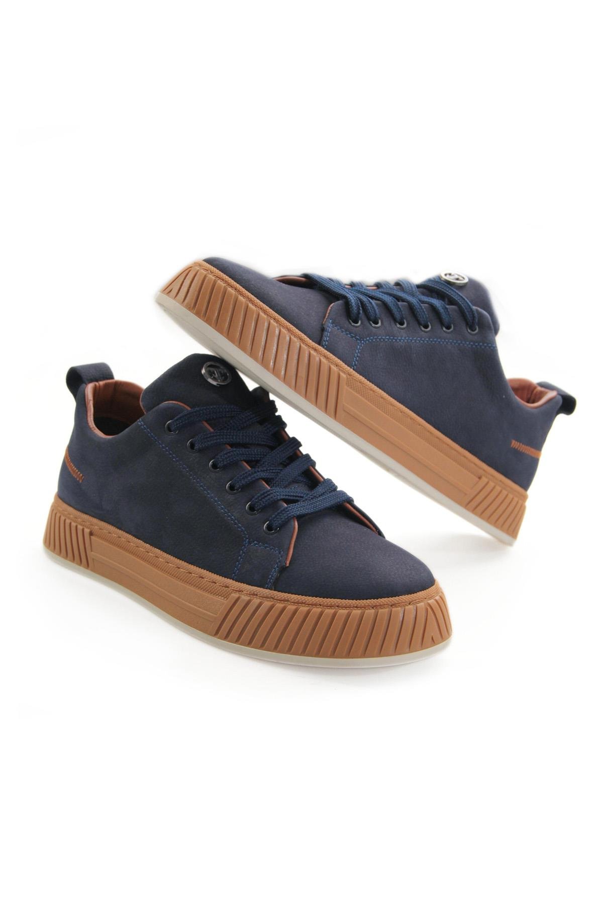 Tripy Hakiki Deri Erkek Bağcıklı Lacivert Nubuk Sneaker Ayakkabı Wesley