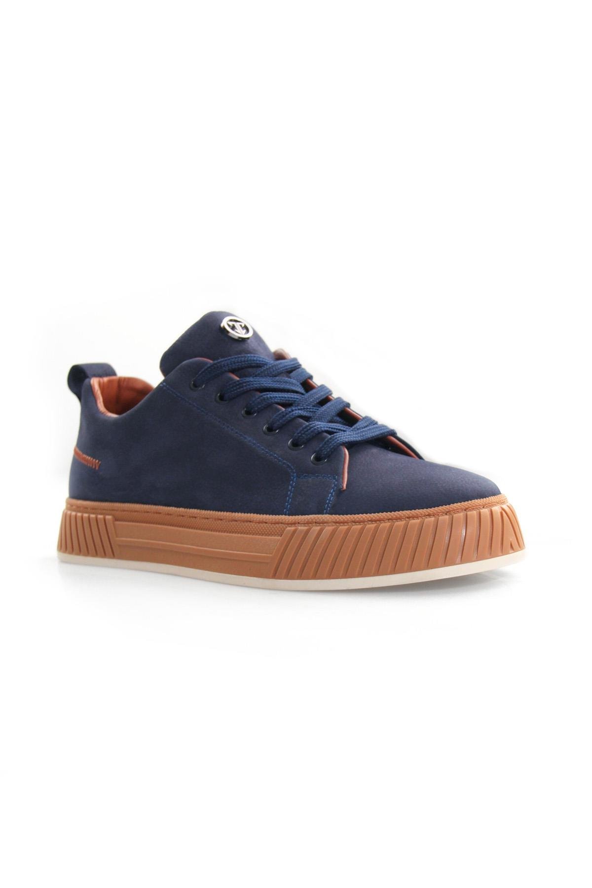Tripy Hakiki Deri Erkek Bağcıklı Lacivert Nubuk Sneaker Ayakkabı Wesley