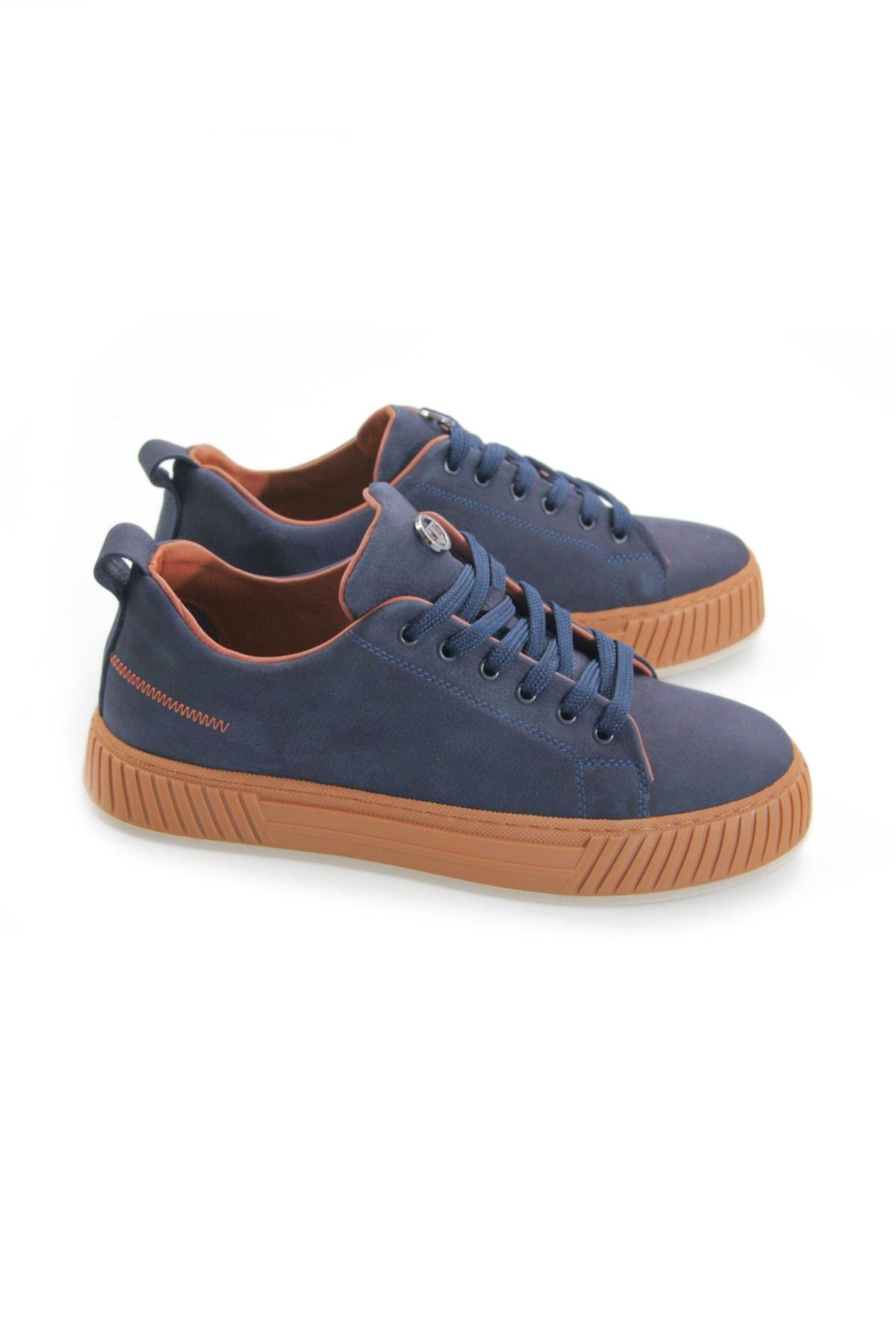 Tripy Hakiki Deri Erkek Bağcıklı Lacivert Nubuk Sneaker Ayakkabı Wesley