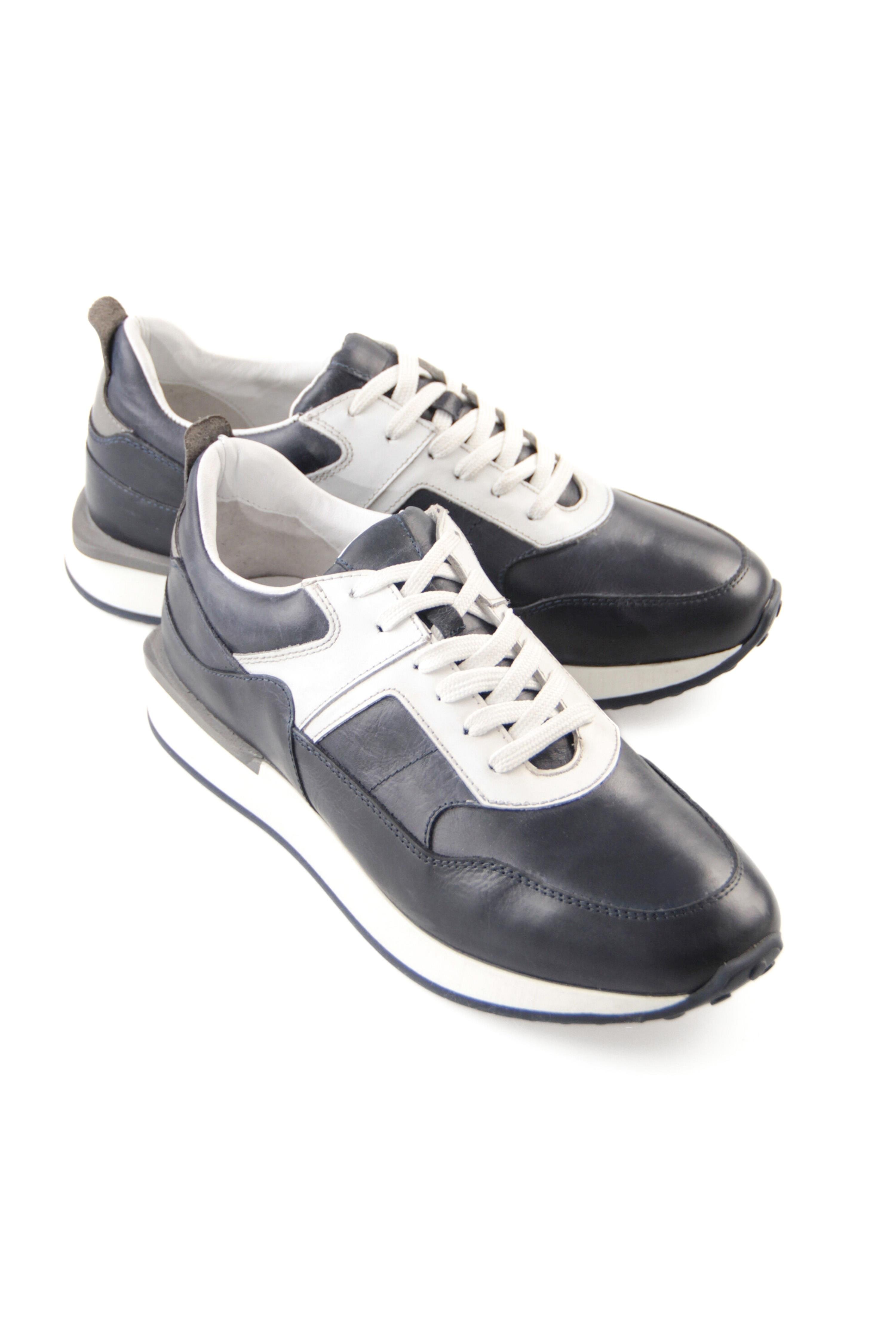 Tripy Hakiki Deri Erkek Bağcıklı Lacivert Sneaker Drew