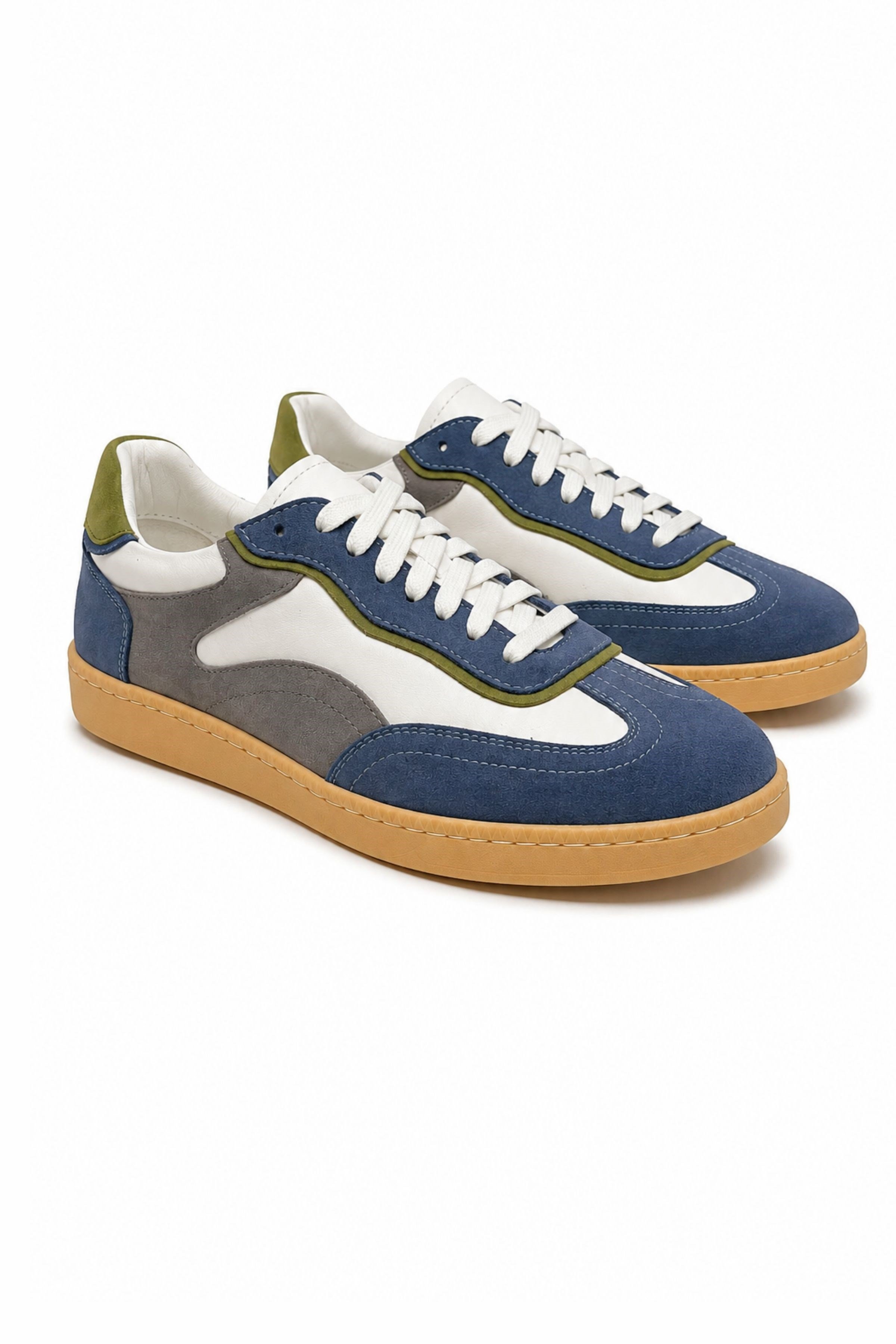 Tripy Hakiki Deri Erkek Bağcıklı Mavi Gri Sneaker Ayakkabı Tylor
