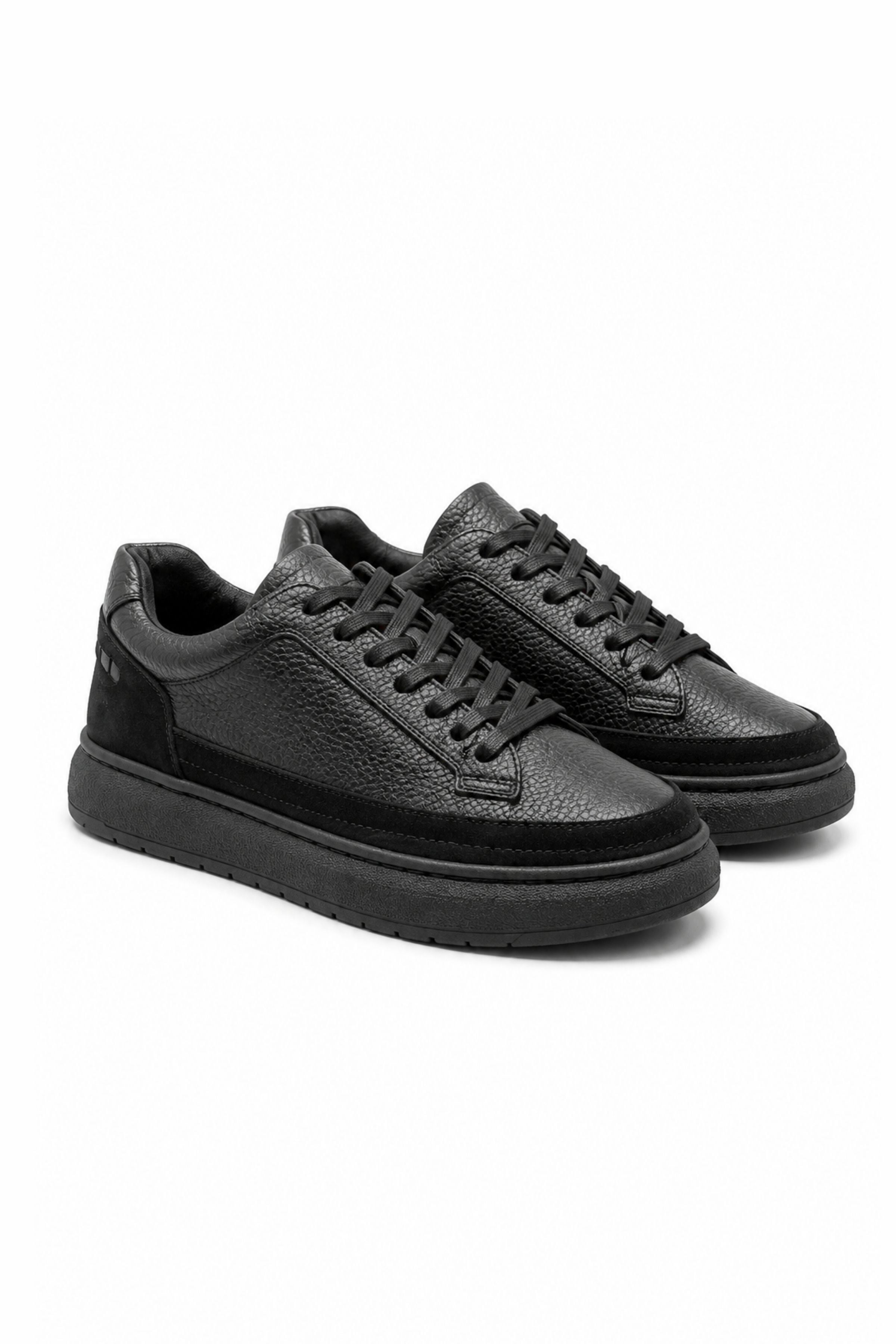 Tripy Hakiki Deri Erkek Bağcıklı Siyah Sneaker Ayakkabı Vance