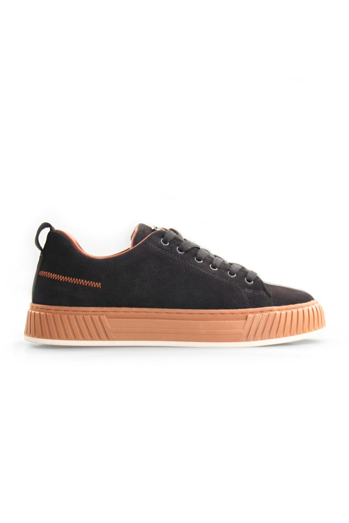 Tripy Hakiki Deri Erkek Bağcıklı Siyah Nubuk Sneaker Ayakkabı Wesley