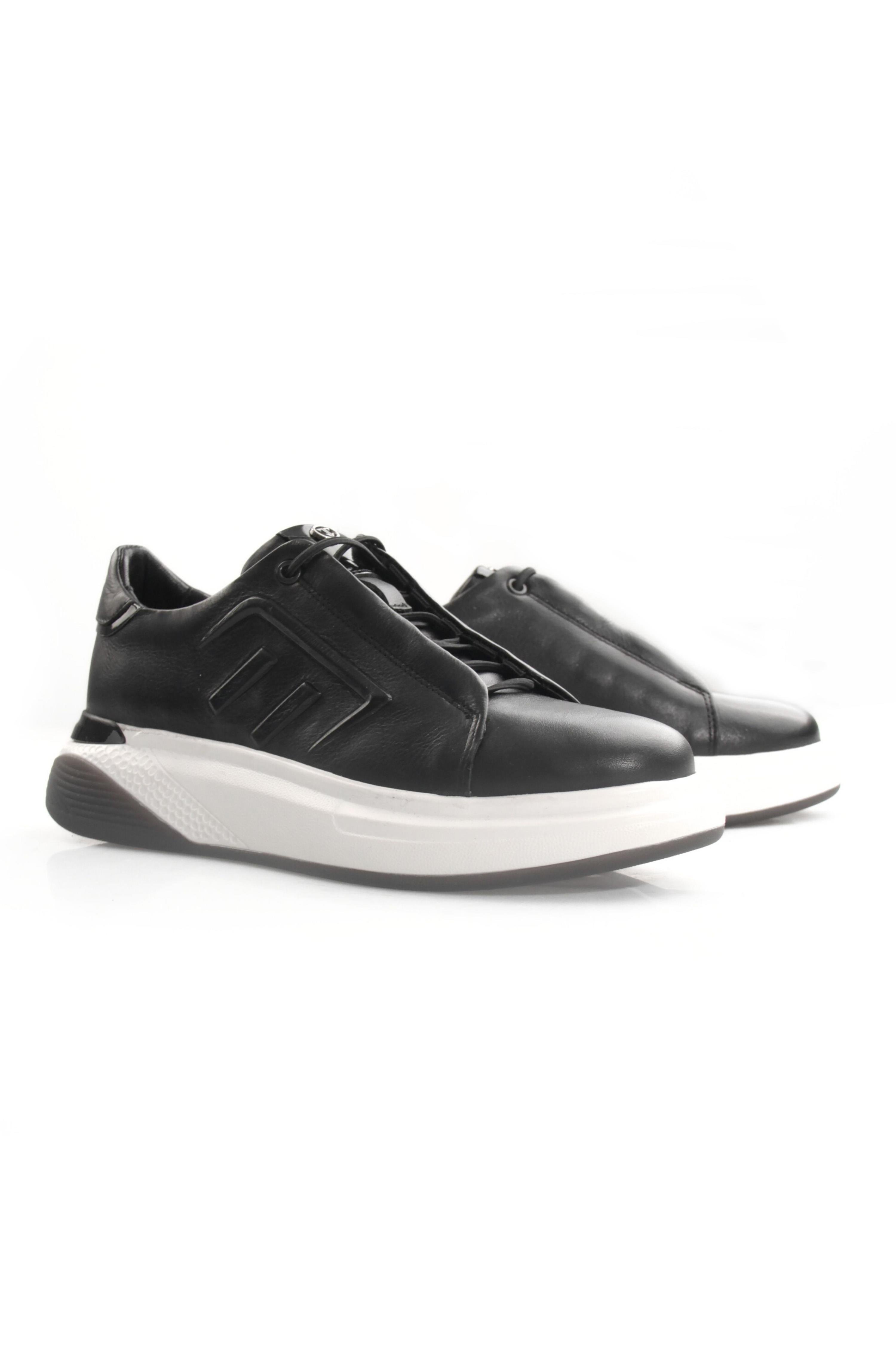 Tripy Hakiki Deri Erkek Bağcıklı Siyah Sneaker Ayakkabı Gale