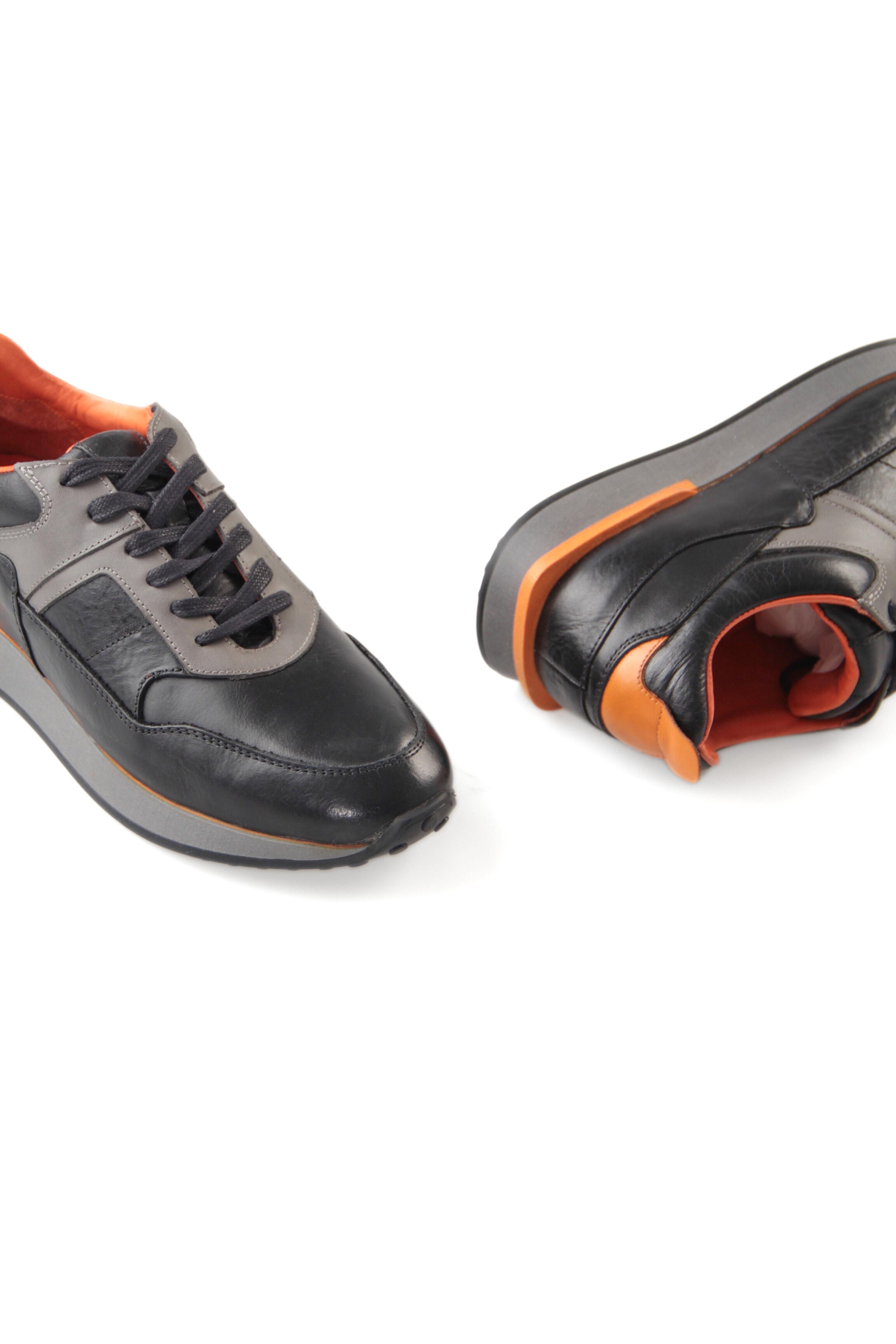 Tripy Hakiki Deri Erkek Bağcıklı Siyah Sneaker Drew