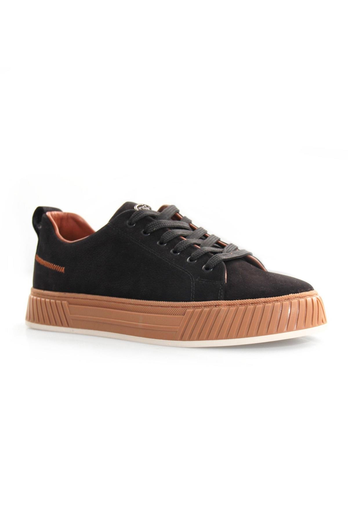 Tripy Hakiki Deri Erkek Bağcıklı Siyah Nubuk Sneaker Ayakkabı Wesley