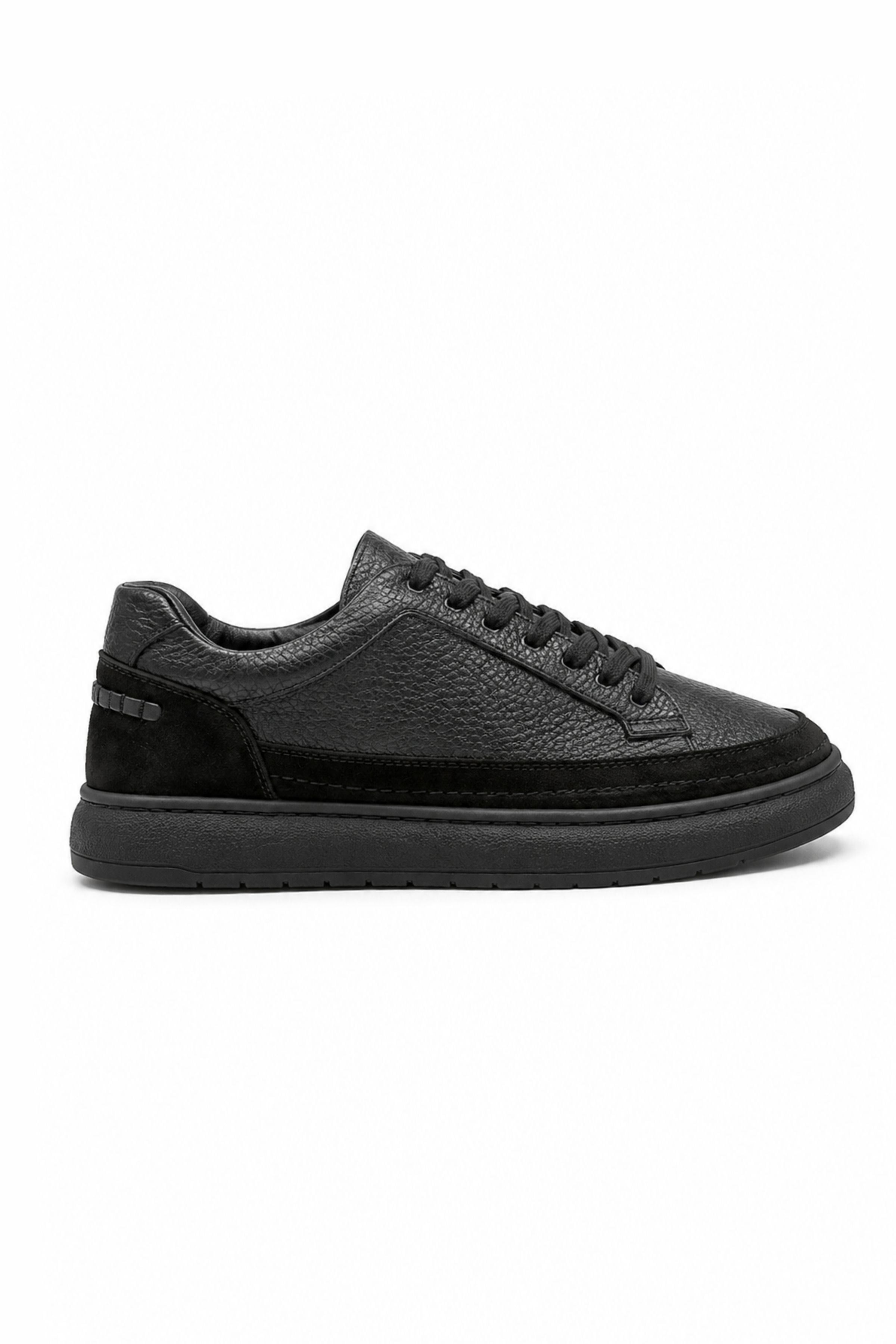 Tripy Hakiki Deri Erkek Bağcıklı Siyah Sneaker Ayakkabı Vance