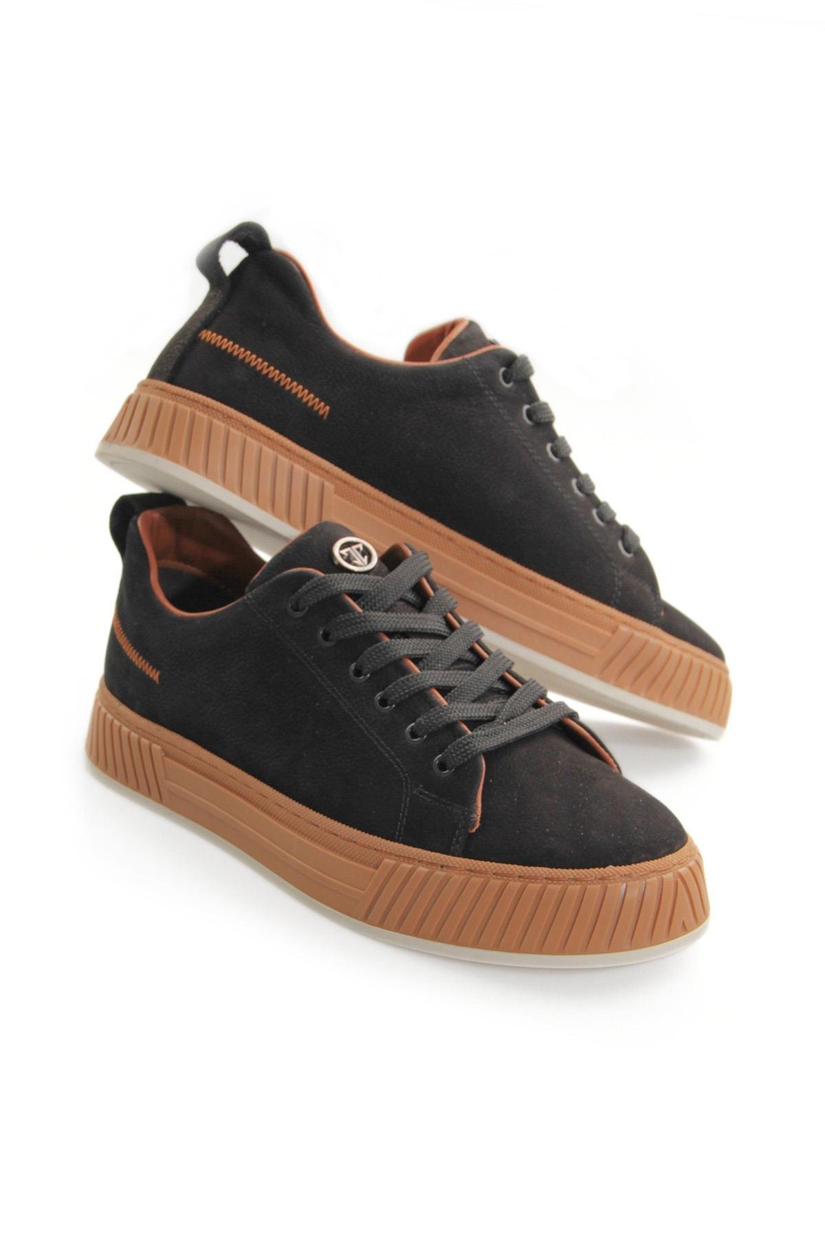 Tripy Hakiki Deri Erkek Bağcıklı Siyah Nubuk Sneaker Ayakkabı Wesley