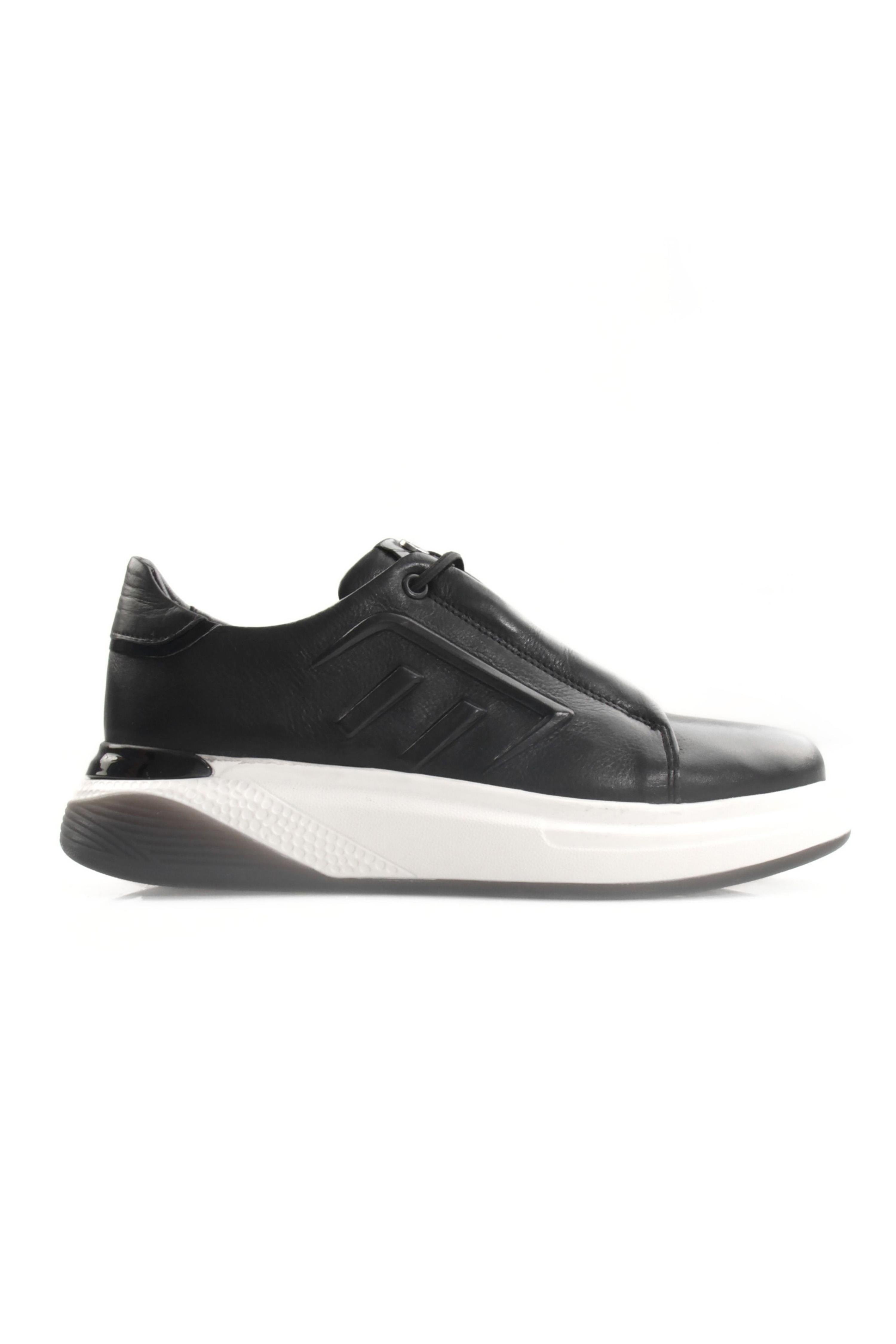 Tripy Hakiki Deri Erkek Bağcıklı Siyah Sneaker Ayakkabı Gale