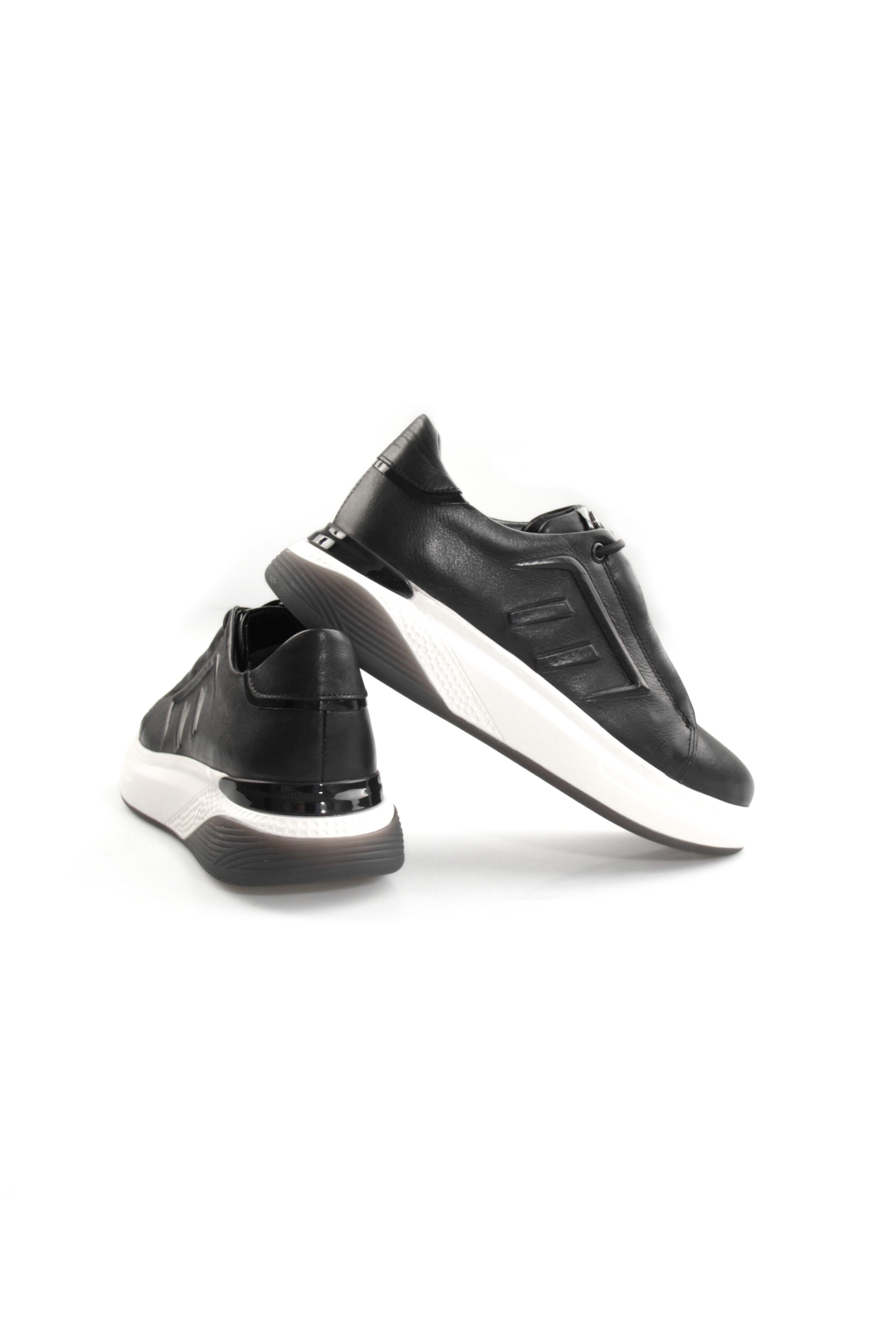 Tripy Hakiki Deri Erkek Bağcıklı Siyah Sneaker Ayakkabı Gale