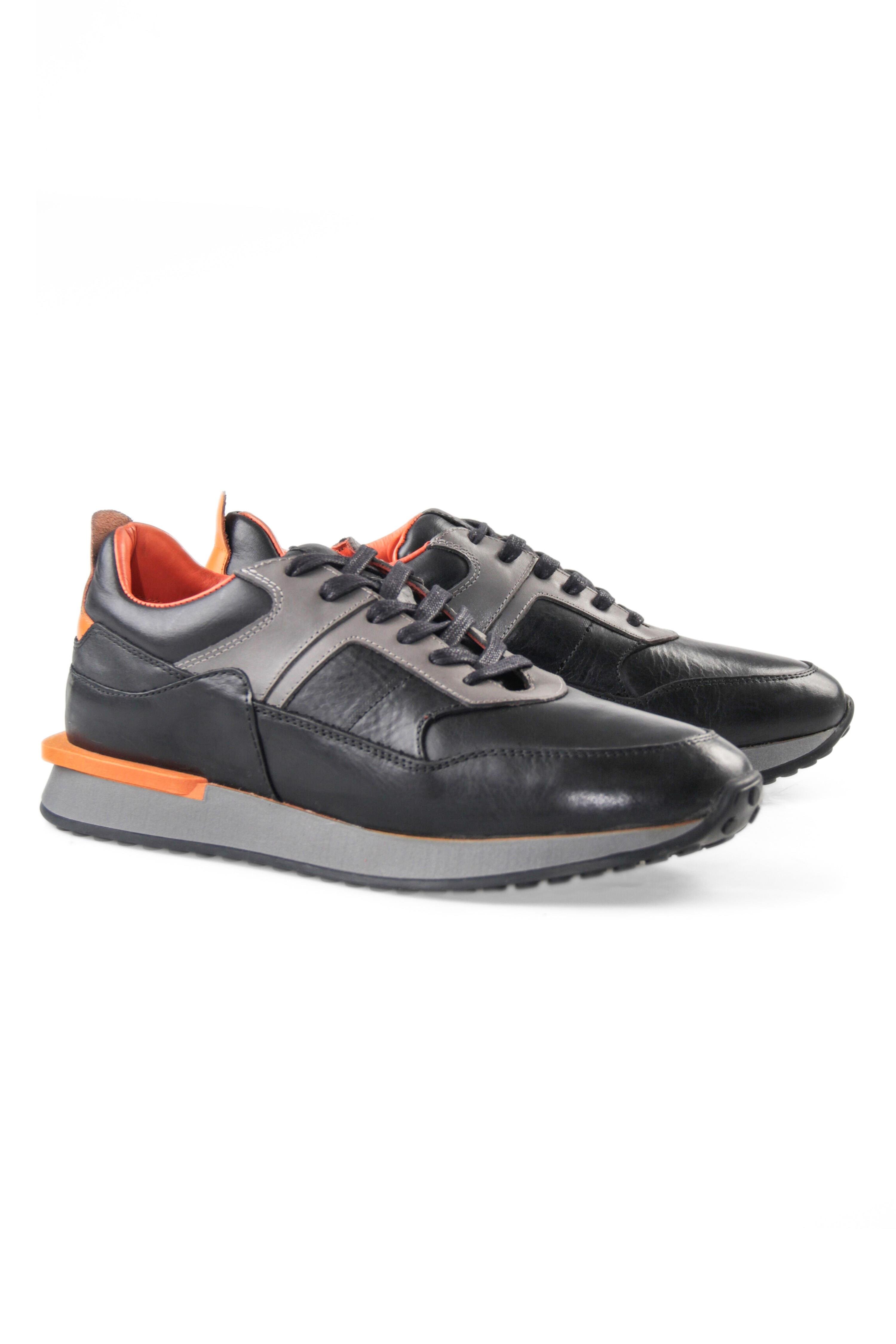 Tripy Hakiki Deri Erkek Bağcıklı Siyah Sneaker Drew