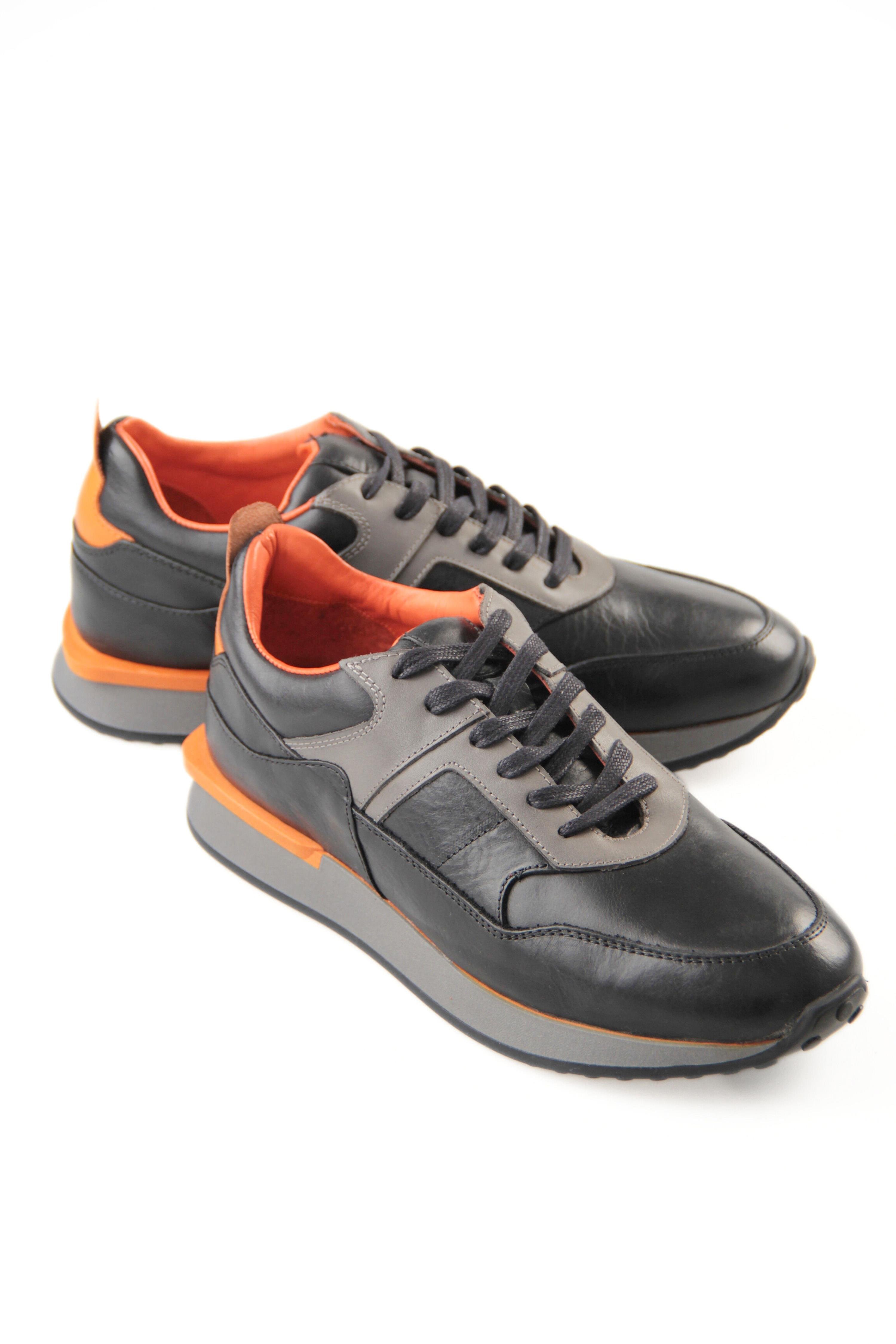 Tripy Hakiki Deri Erkek Bağcıklı Siyah Sneaker Drew