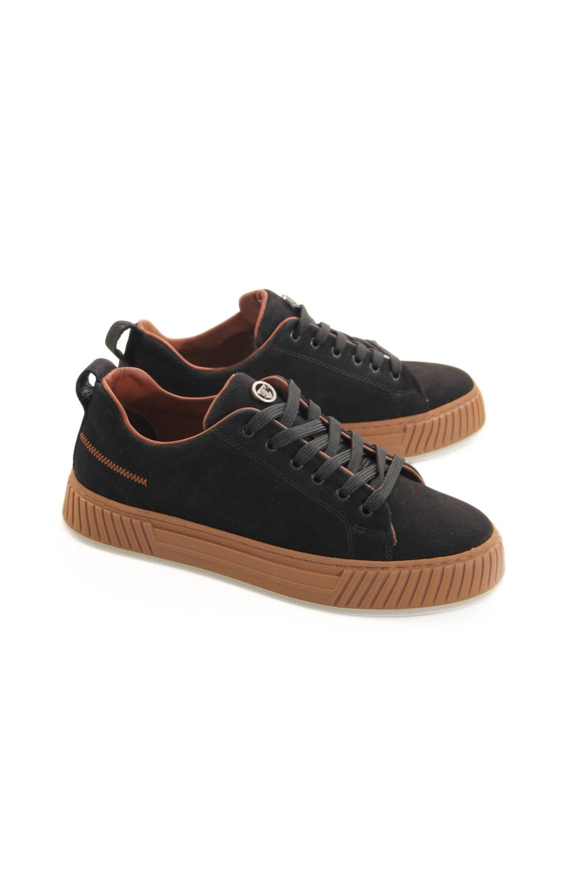 Tripy Hakiki Deri Erkek Bağcıklı Siyah Nubuk Sneaker Ayakkabı Wesley