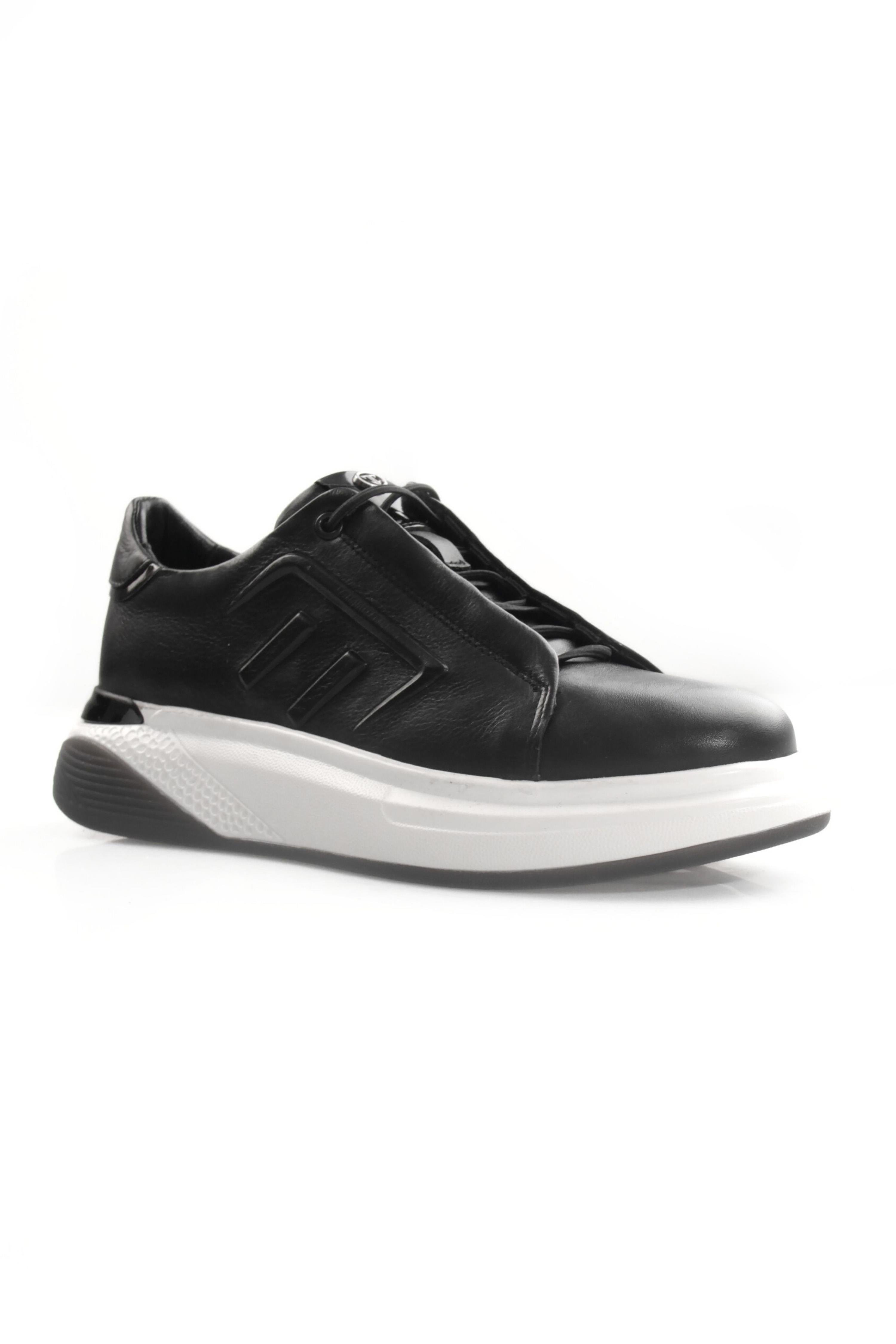 Tripy Hakiki Deri Erkek Bağcıklı Siyah Sneaker Ayakkabı Gale