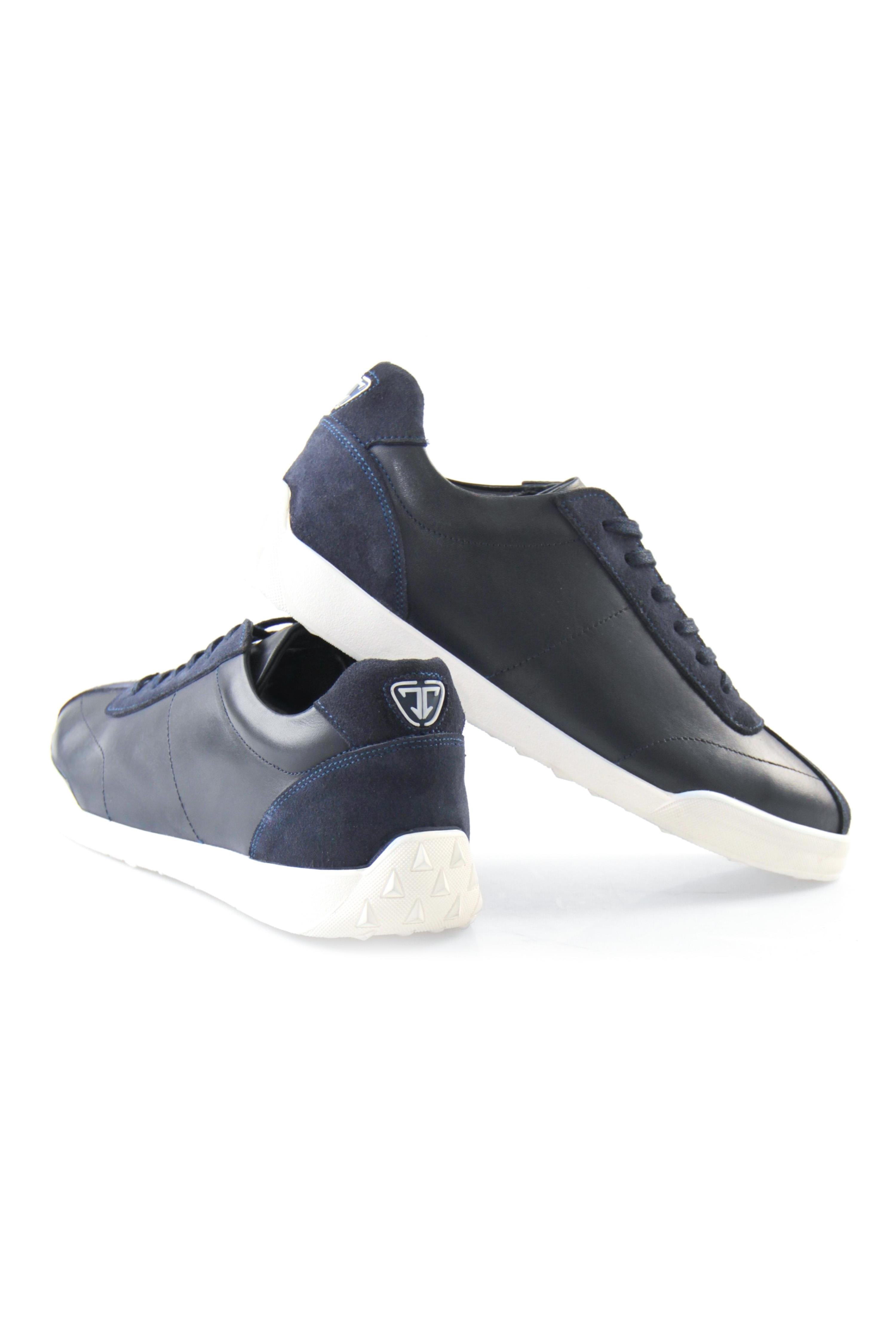 Tripy Hakiki Deri Erkek Bağcıklı Süet Detaylı Lacivert Sneaker James