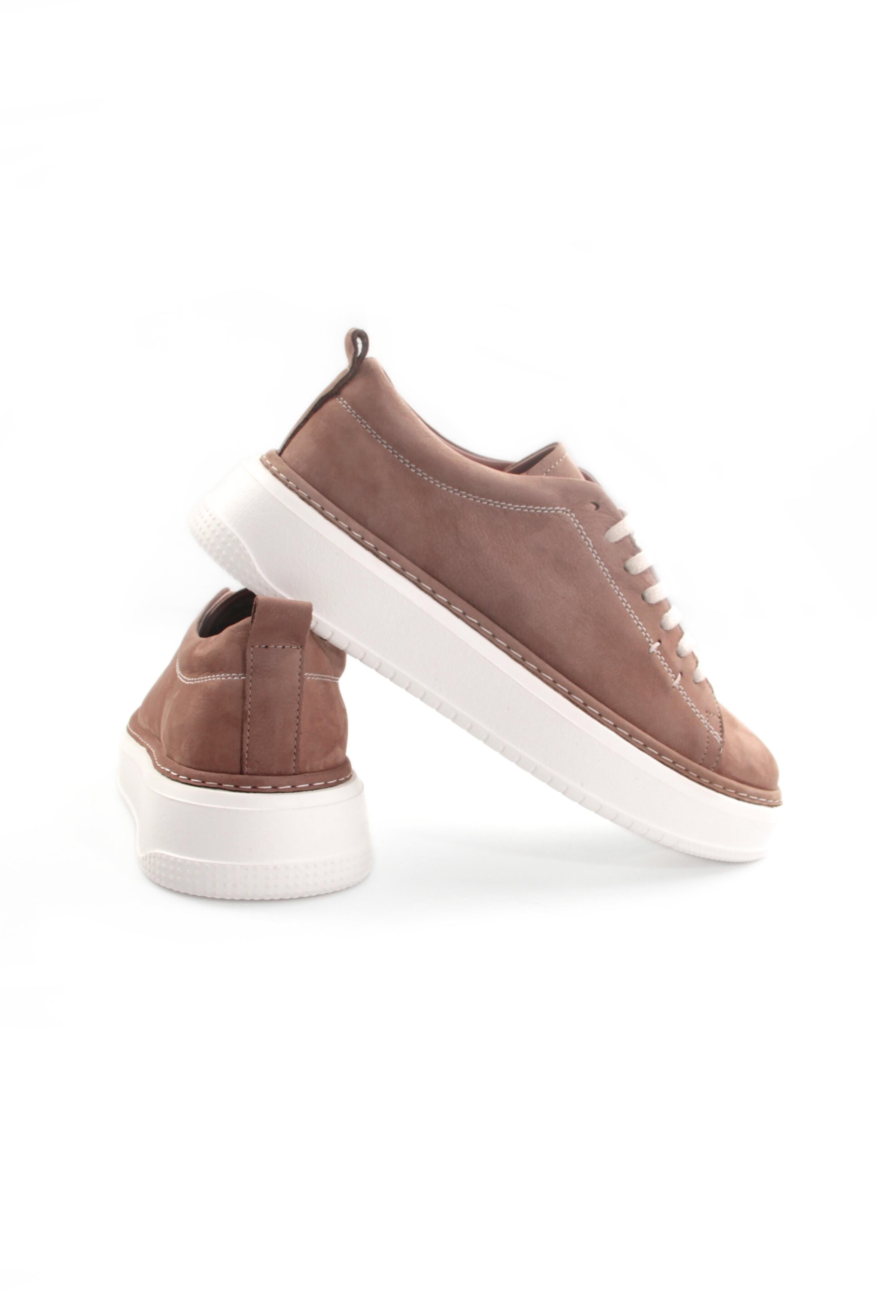 Tripy Hakiki Deri Erkek Bağcıklı Vizon Nubuk Sneaker Ayakkabı Austin