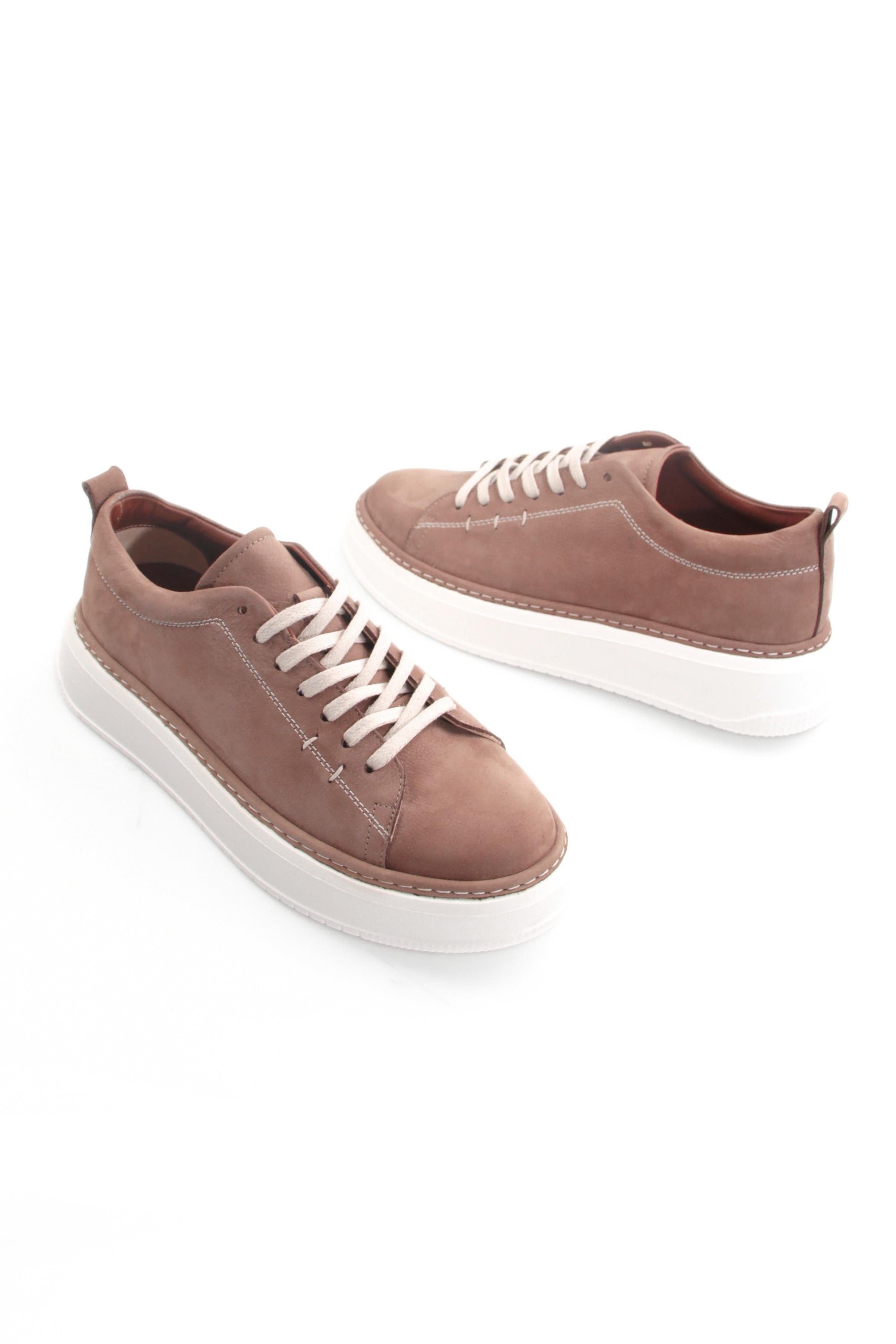 Tripy Hakiki Deri Erkek Bağcıklı Vizon Nubuk Sneaker Ayakkabı Austin