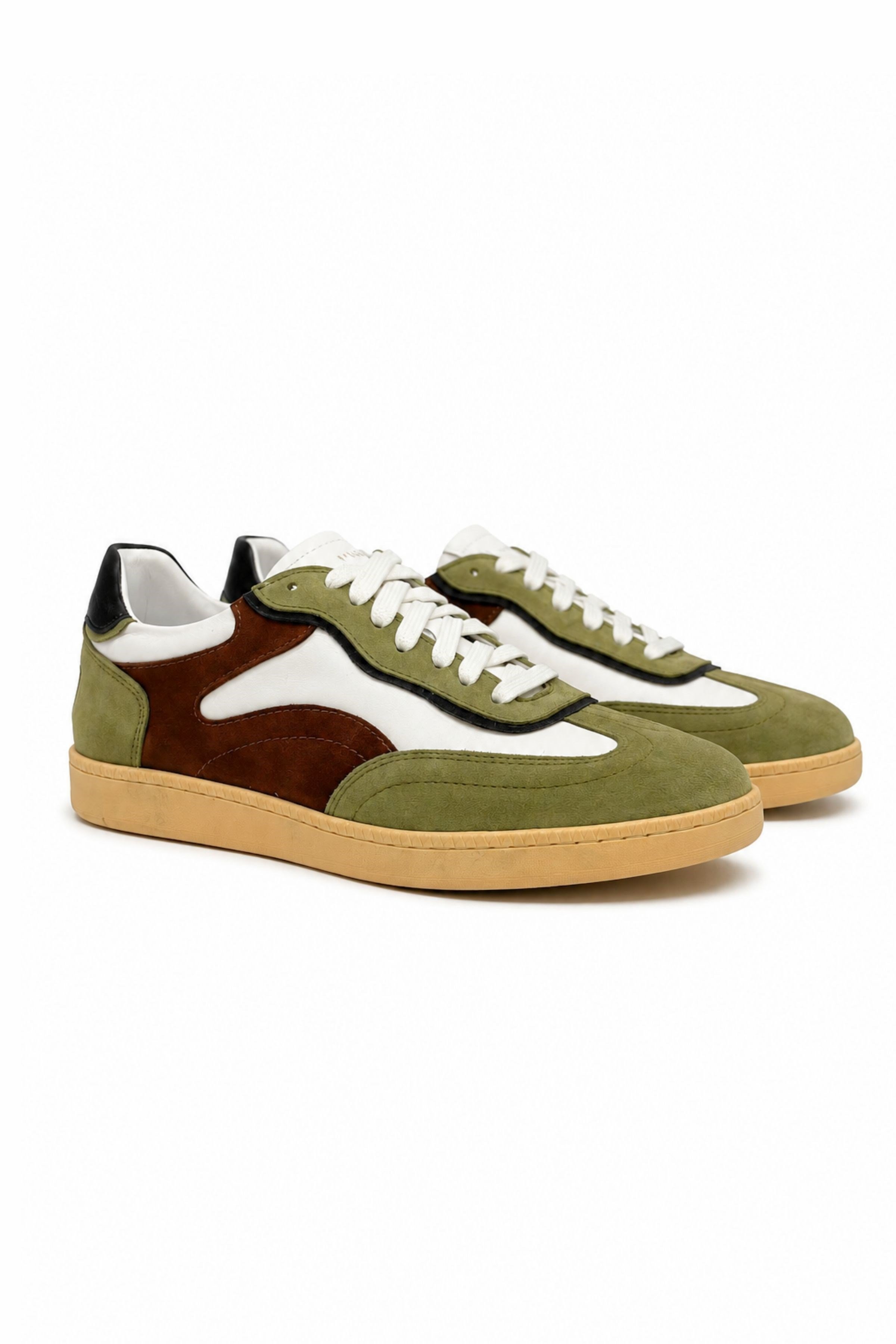 Tripy Hakiki Deri Erkek Bağcıklı Yeşil Kahverengi Sneaker Ayakkabı Tylor
