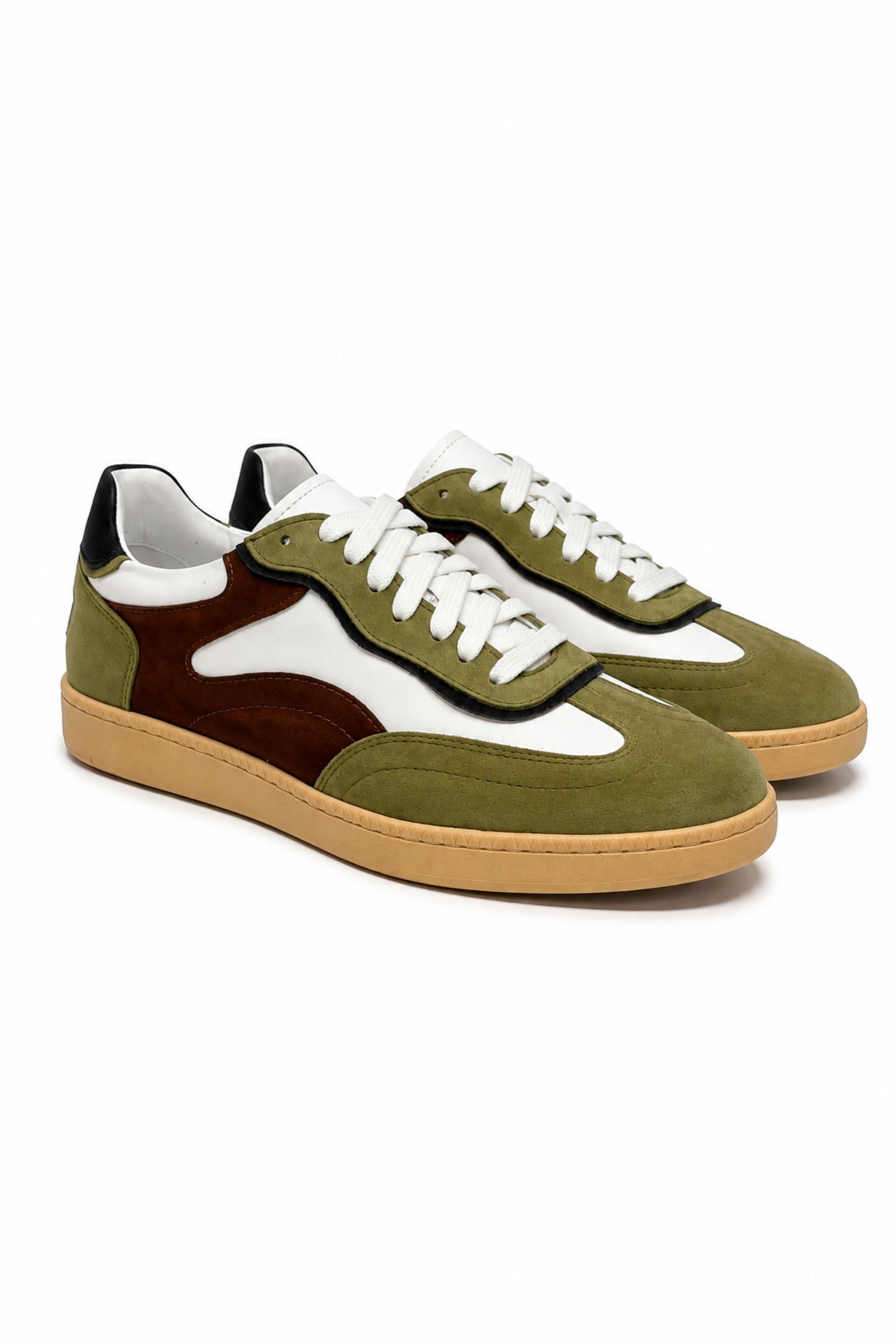 Tripy Hakiki Deri Erkek Bağcıklı Yeşil Kahverengi Sneaker Ayakkabı Tylor