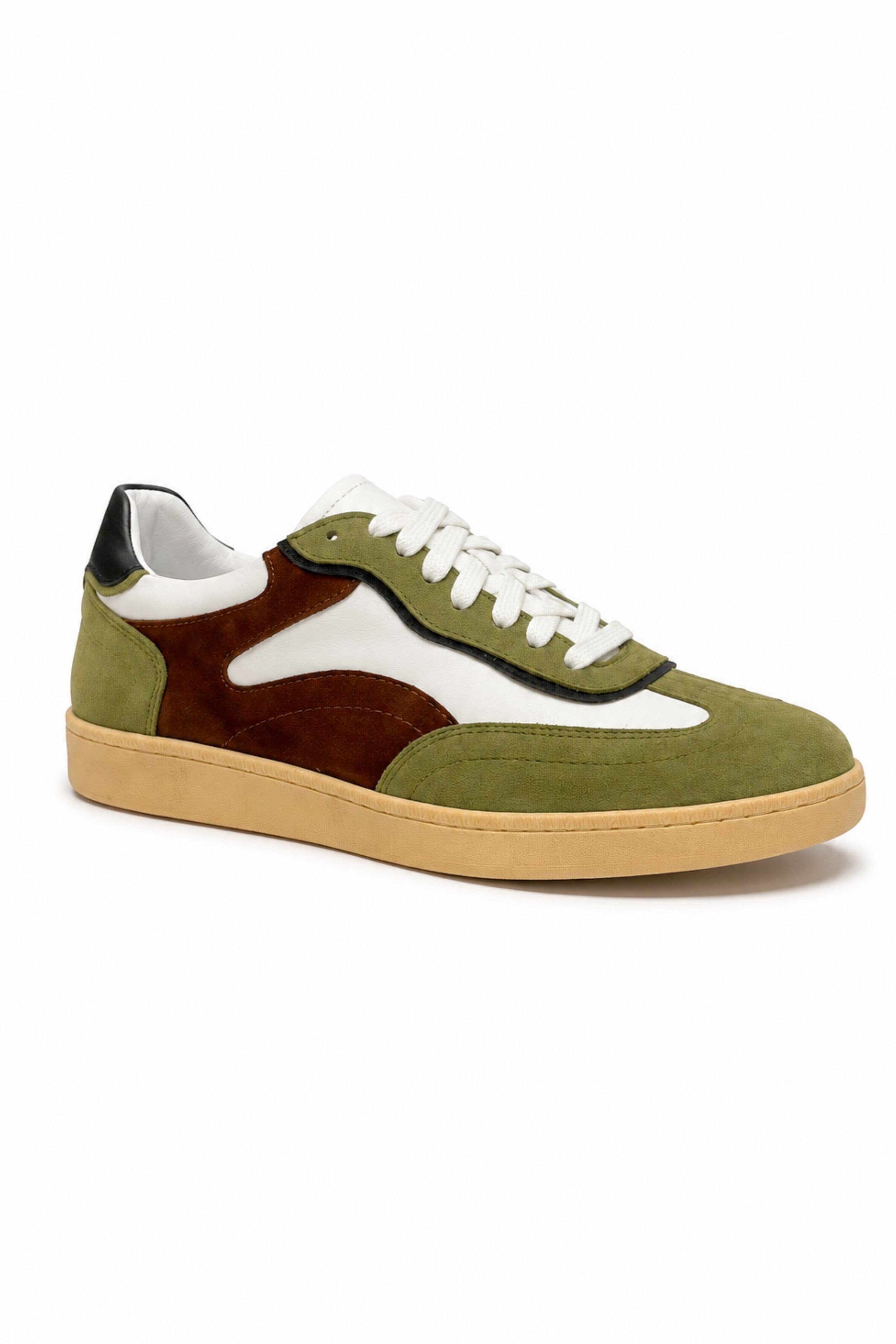 Tripy Hakiki Deri Erkek Bağcıklı Yeşil Kahverengi Sneaker Ayakkabı Tylor