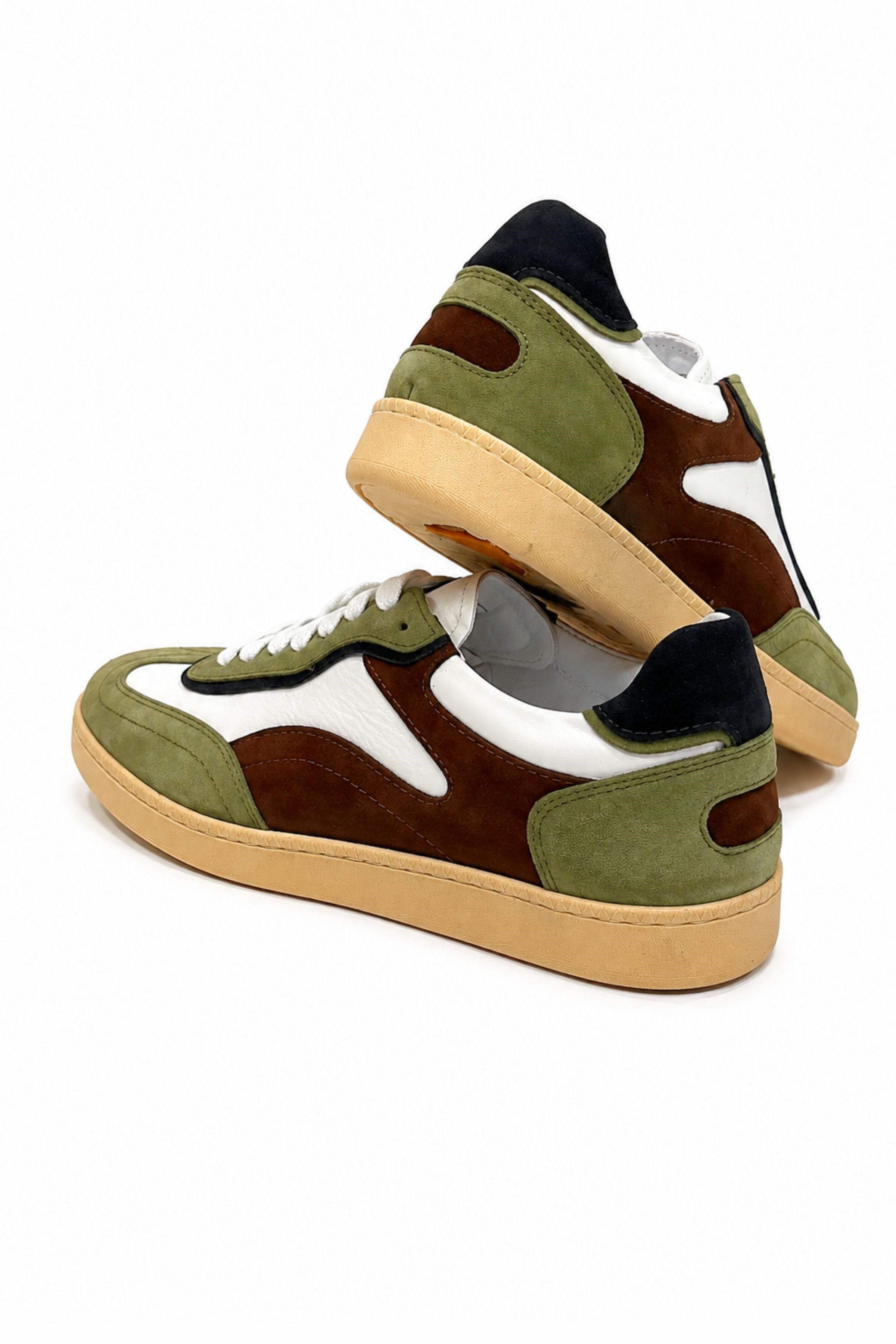 Tripy Hakiki Deri Erkek Bağcıklı Yeşil Kahverengi Sneaker Ayakkabı Tylor
