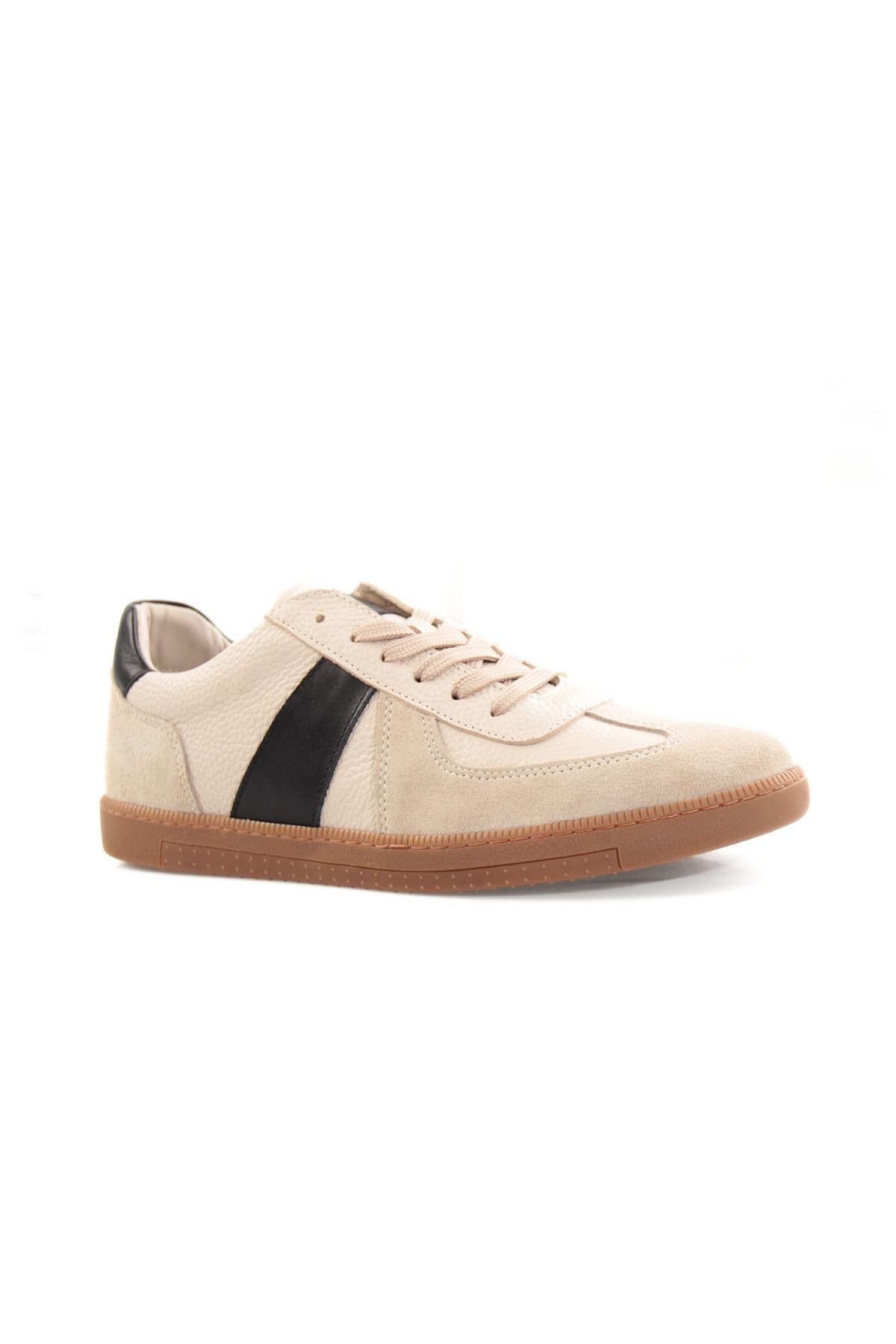Tripy Hakiki Deri Erkek Bej Süet Bağcıklı Sneaker Ayakkabı Luther