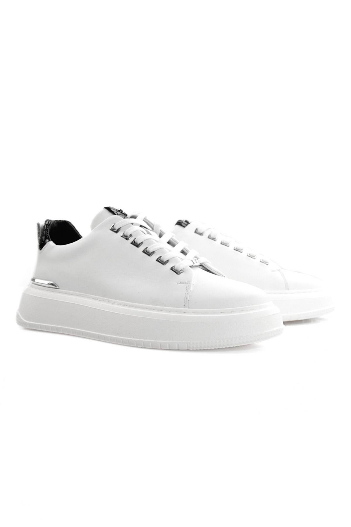 Tripy Hakiki Deri Erkek Beyaz Bağcıklı Sneaker Ayakkabı Arthur