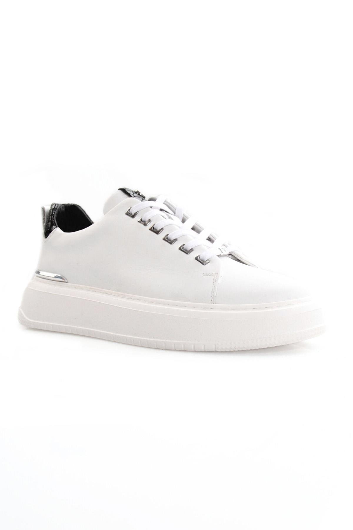 Tripy Hakiki Deri Erkek Beyaz Bağcıklı Sneaker Ayakkabı Arthur