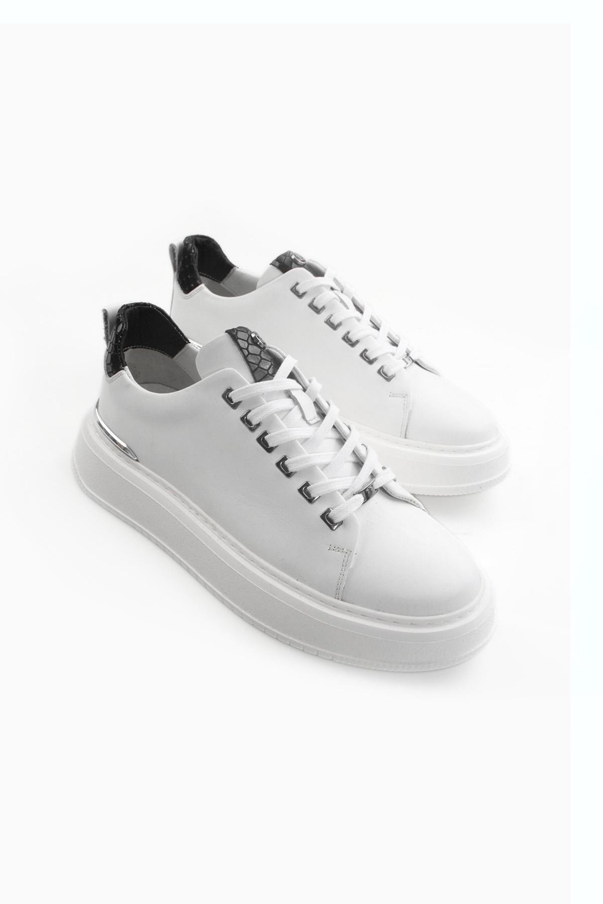 Tripy Hakiki Deri Erkek Beyaz Bağcıklı Sneaker Ayakkabı Arthur