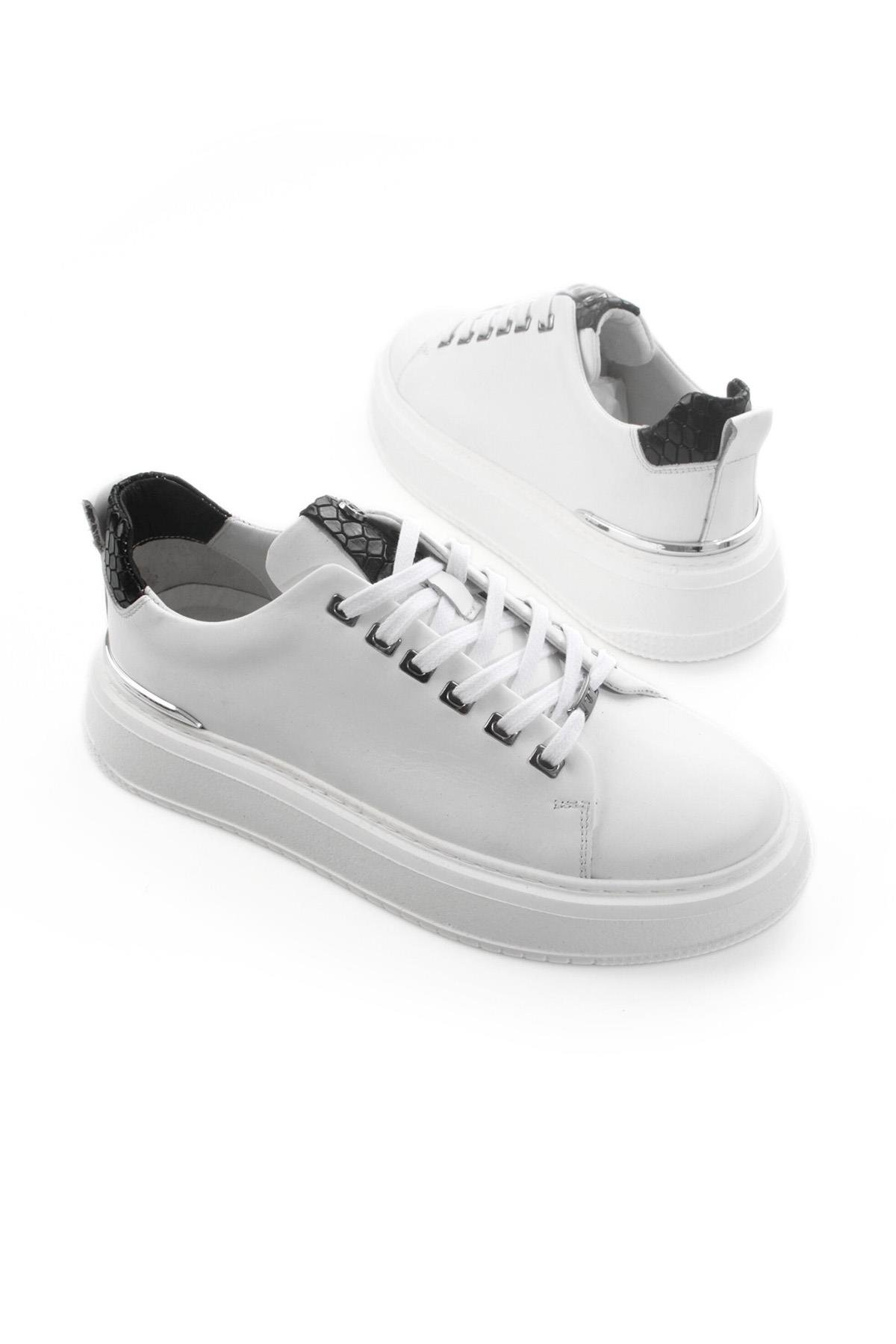 Tripy Hakiki Deri Erkek Beyaz Bağcıklı Sneaker Ayakkabı Arthur