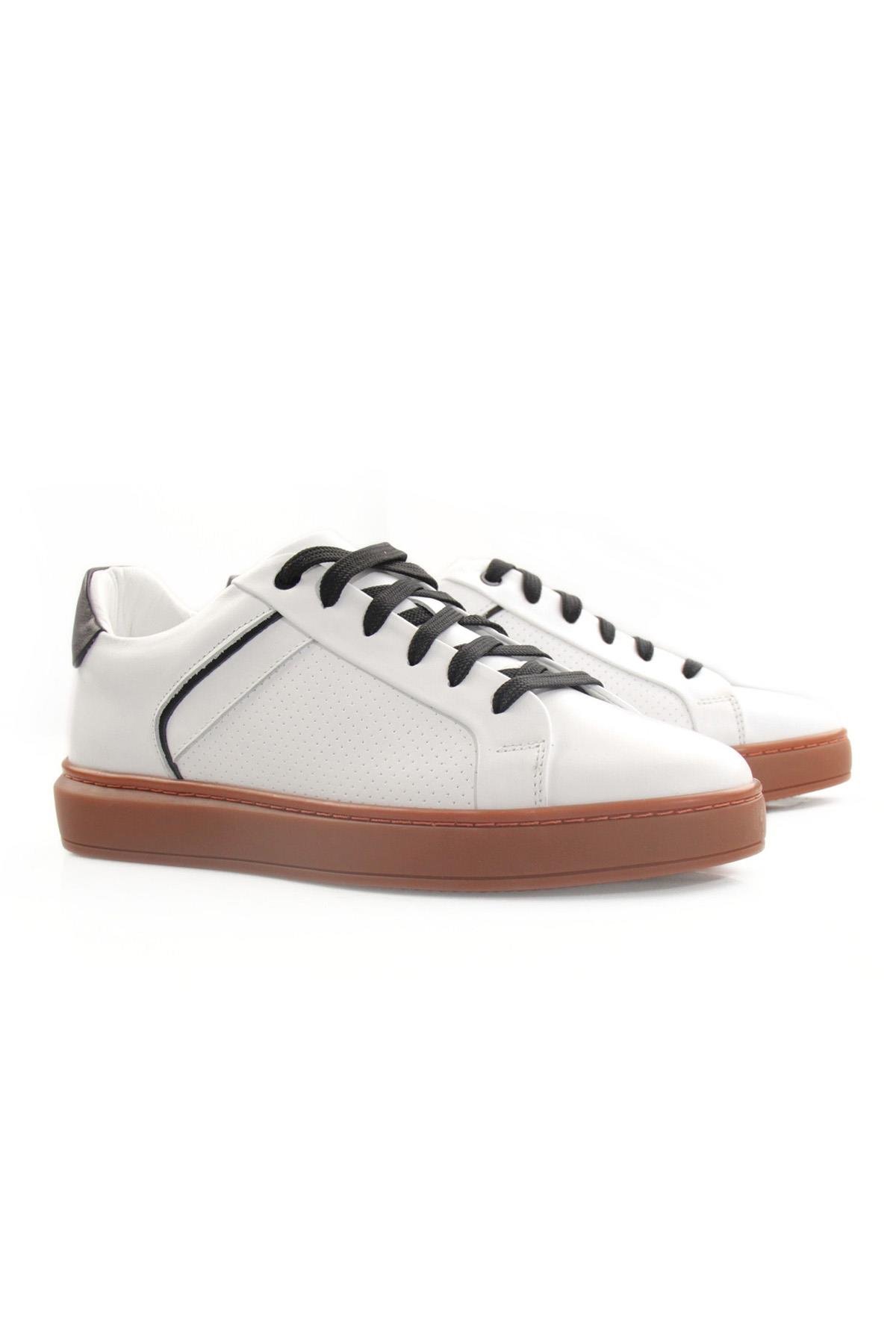 Tripy Hakiki Deri Erkek Beyaz Siyah Bağcıklı Sneaker Ayakkabı London